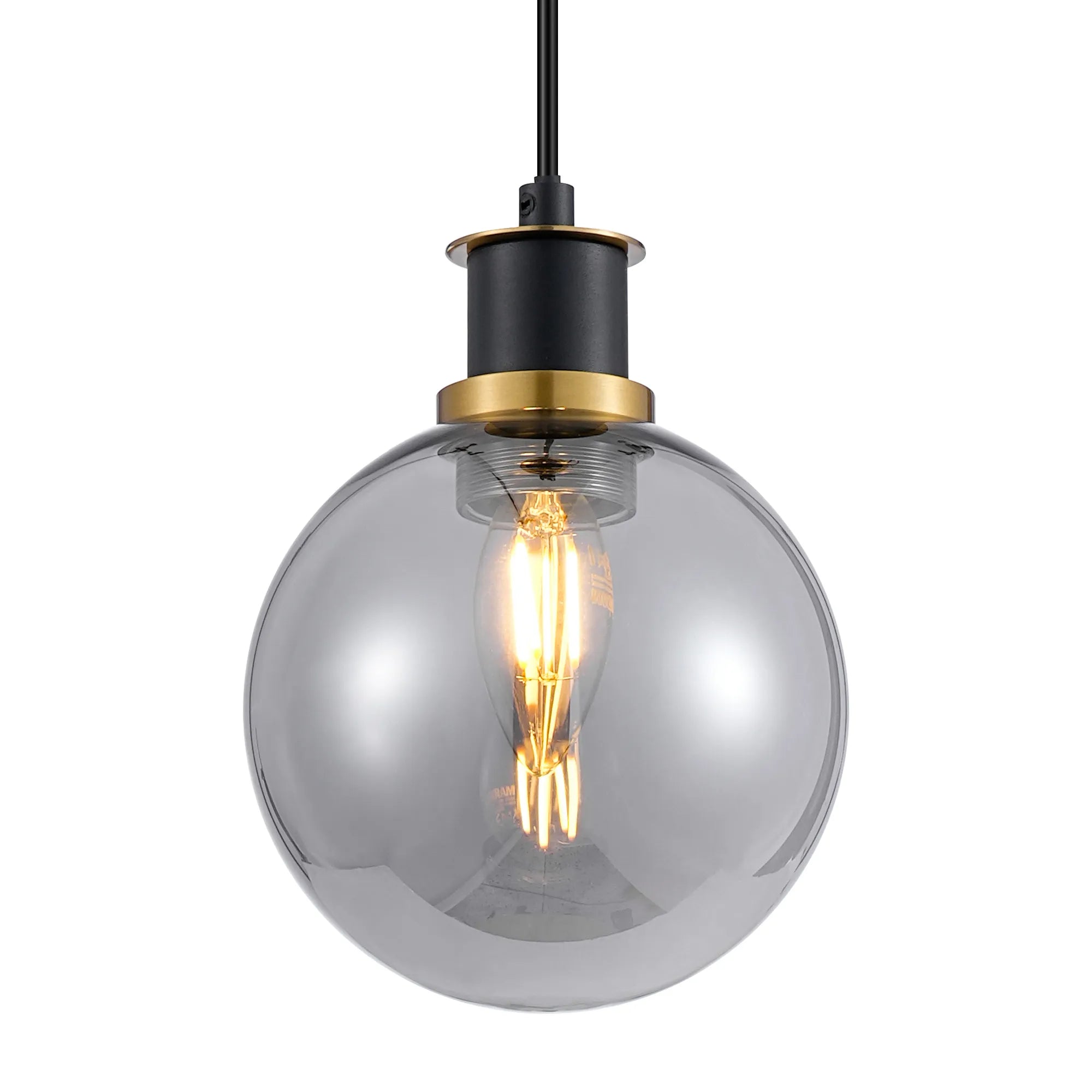 Sycamore Pendant with 15cm Round Glass Shade - Brass, Smoke Plated & Satin Black