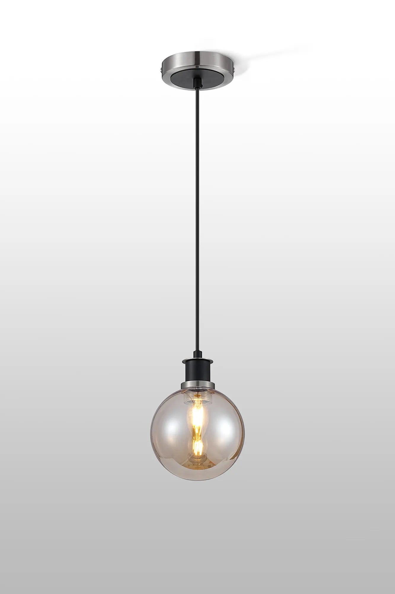 Sycamore Pendant with 15cm Round Glass Shade - Satin Nickel, Amber Plated & Satin Black