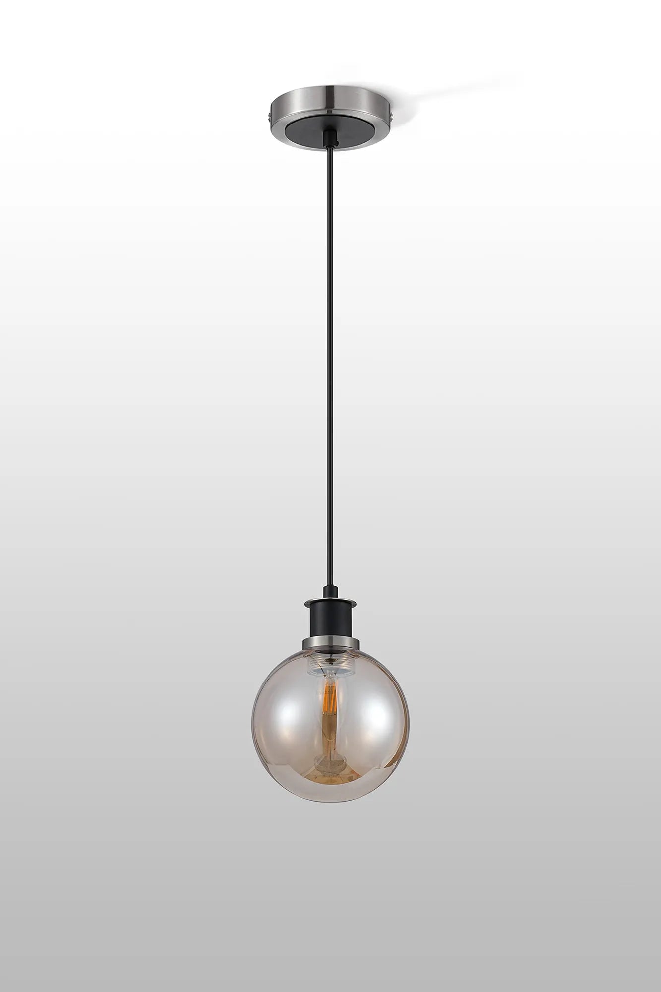 Sycamore Pendant with 15cm Round Glass Shade - Satin Nickel, Amber Plated & Satin Black