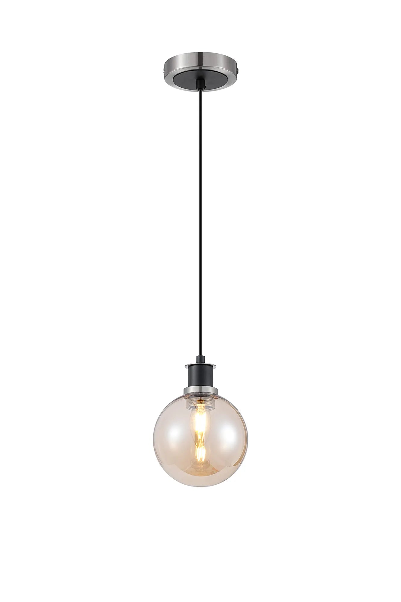 Sycamore Pendant with 15cm Round Glass Shade - Satin Nickel, Amber Plated & Satin Black