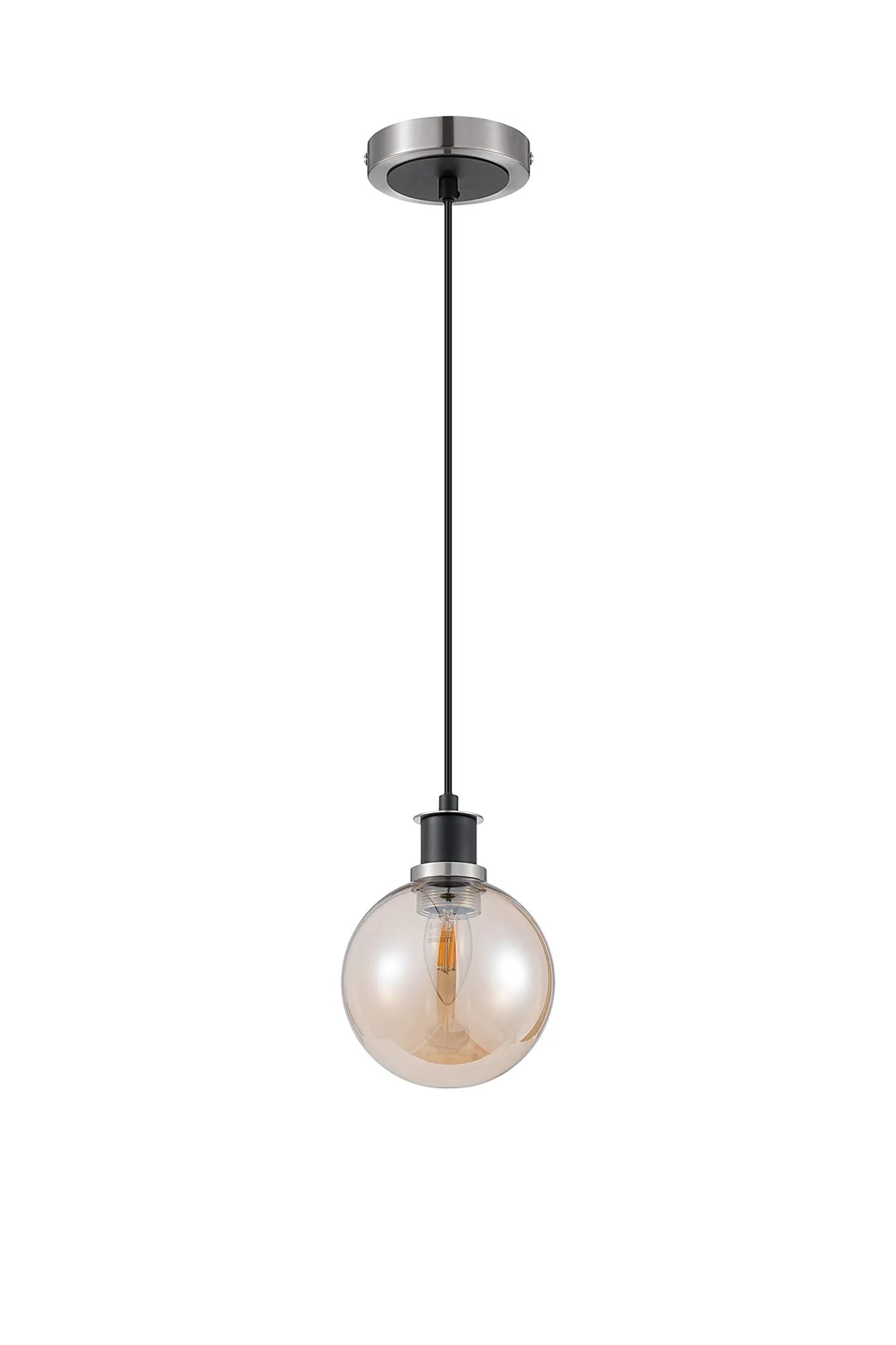 Sycamore Pendant with 15cm Round Glass Shade - Satin Nickel, Amber Plated & Satin Black