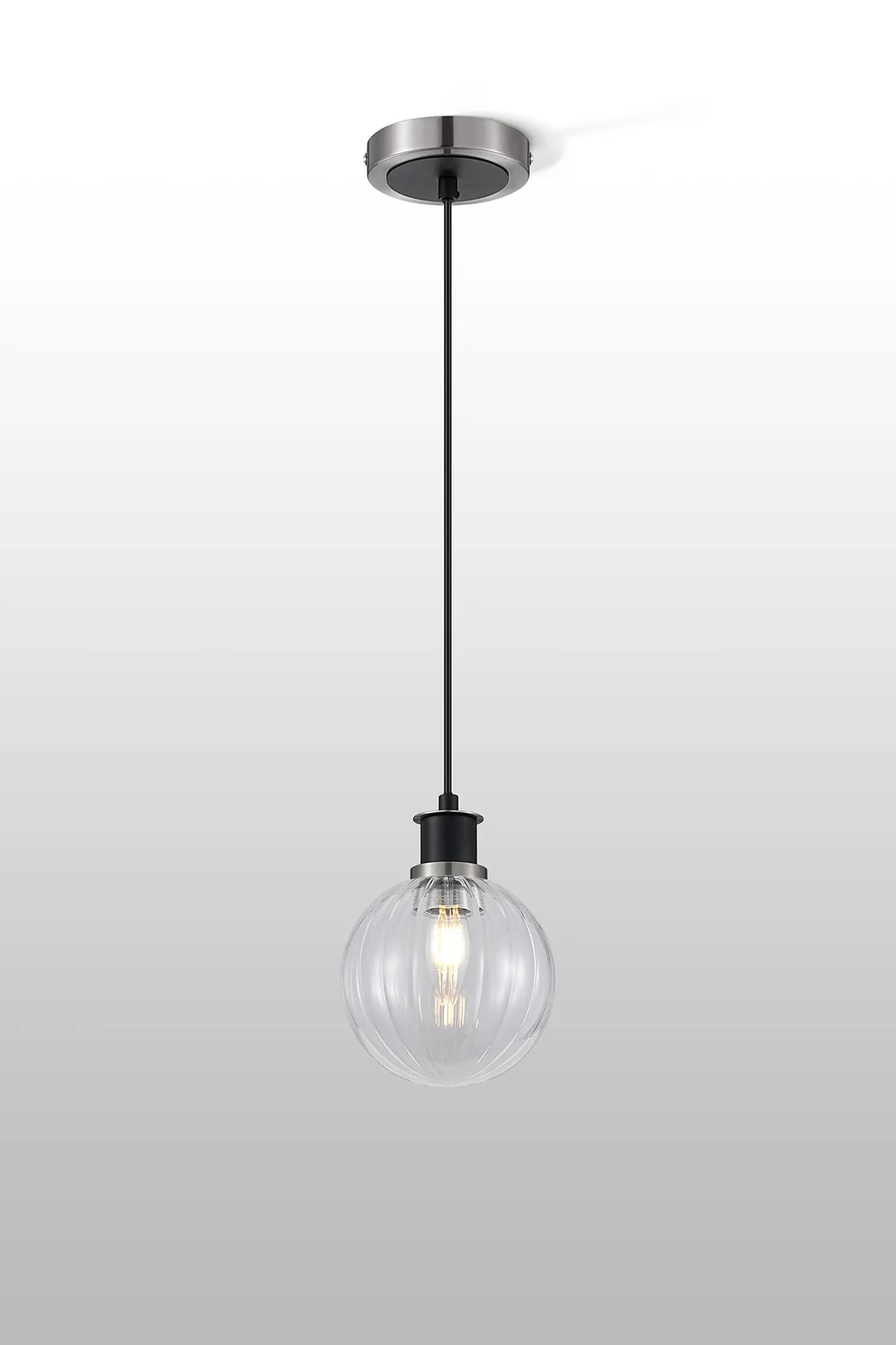 Sycamore Pendant with 15cm Round Segment Glass Shade - Satin Nickel, Clear & Satin Black