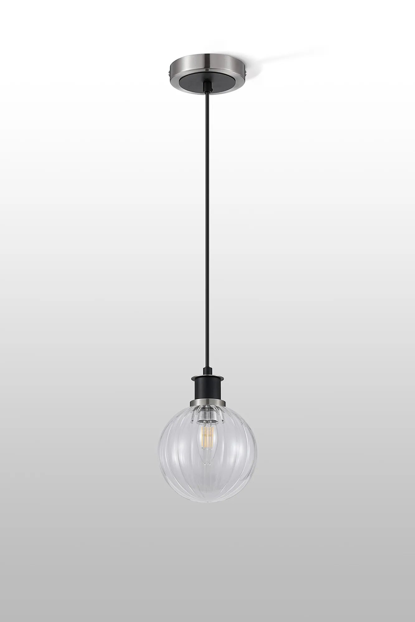Sycamore Pendant with 15cm Round Segment Glass Shade - Satin Nickel, Clear & Satin Black