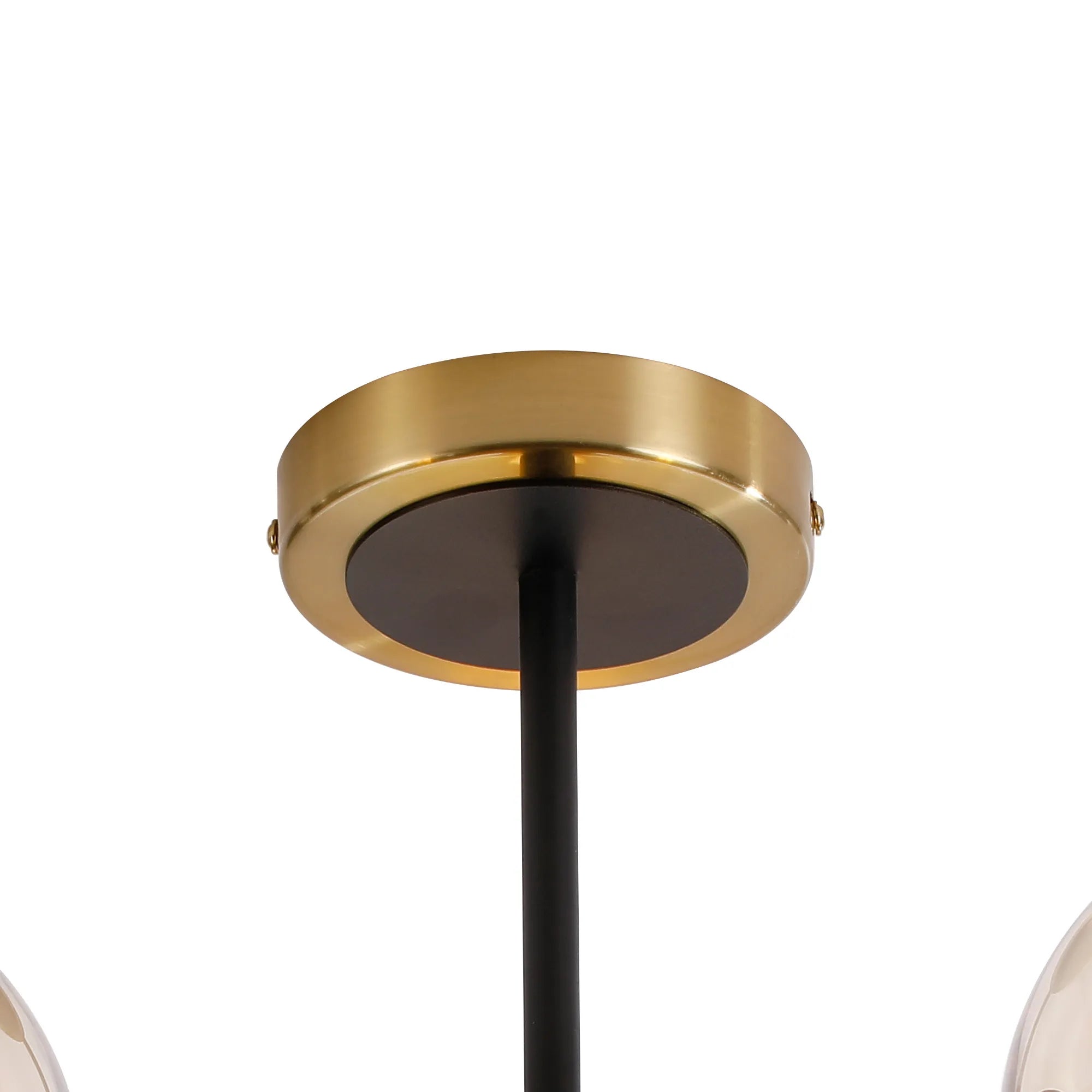 Sycamore Semi Ceiliing 3 Light with 15cm Round Glass Shade - Brass, Amber Plated & Satin Black