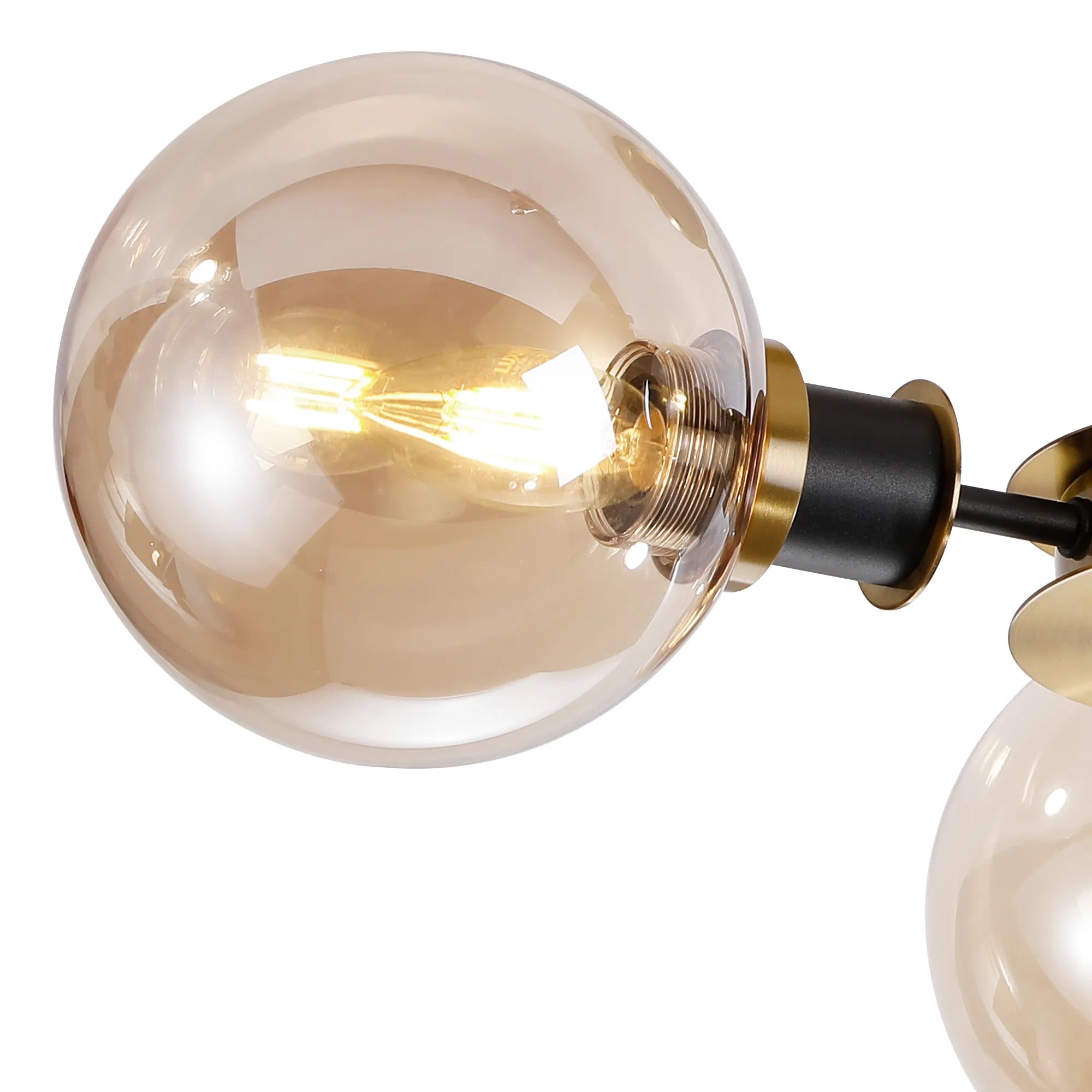 Sycamore Semi Ceiliing 3 Light with 15cm Round Glass Shade - Brass, Amber Plated & Satin Black