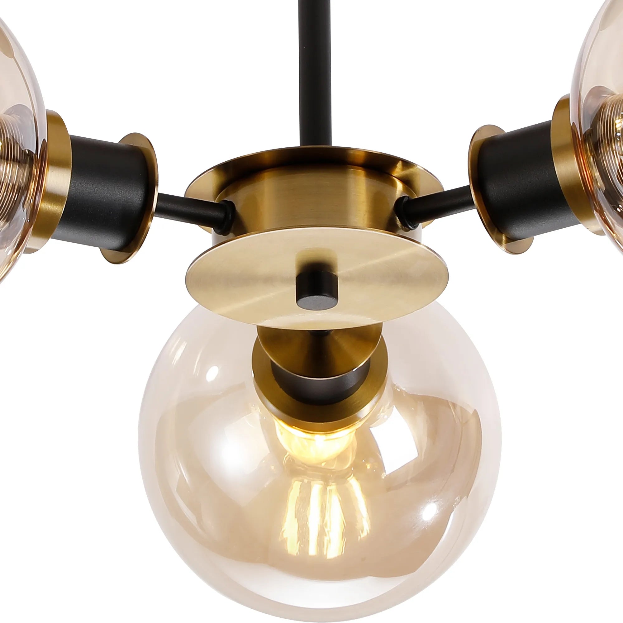 Sycamore Semi Ceiliing 3 Light with 15cm Round Glass Shade - Brass, Amber Plated & Satin Black