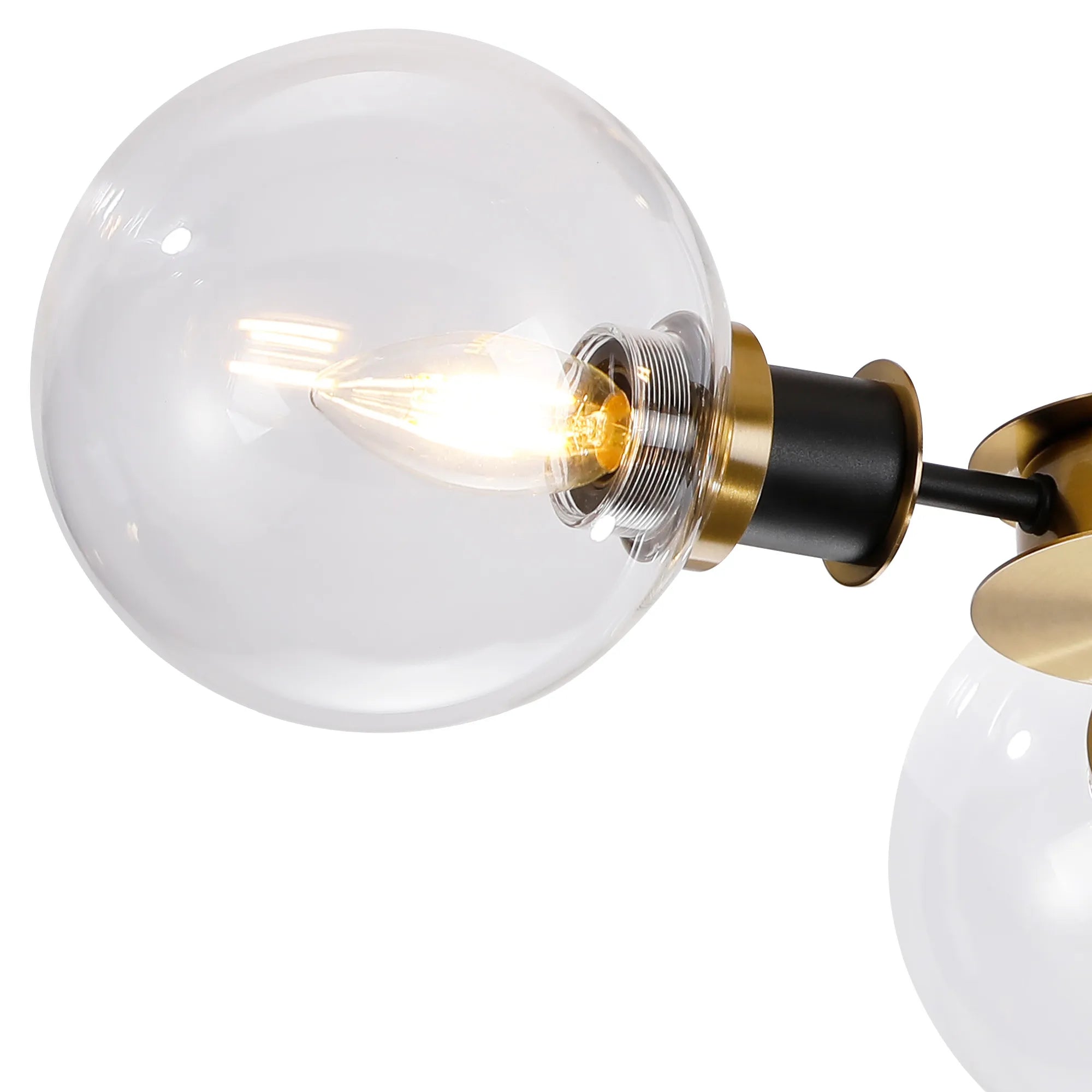 Sycamore Semi Ceiliing 3 Light with 15cm Round Glass Shade - Brass, Clear & Satin Black