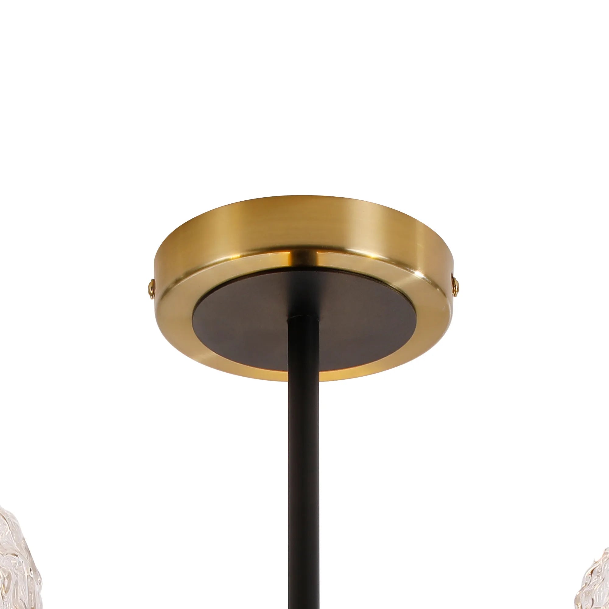 Sycamore Semi Ceiliing 3 Light with 15cm Round Textured Crumple Glass Shade - Brass, Clear & Satin Black