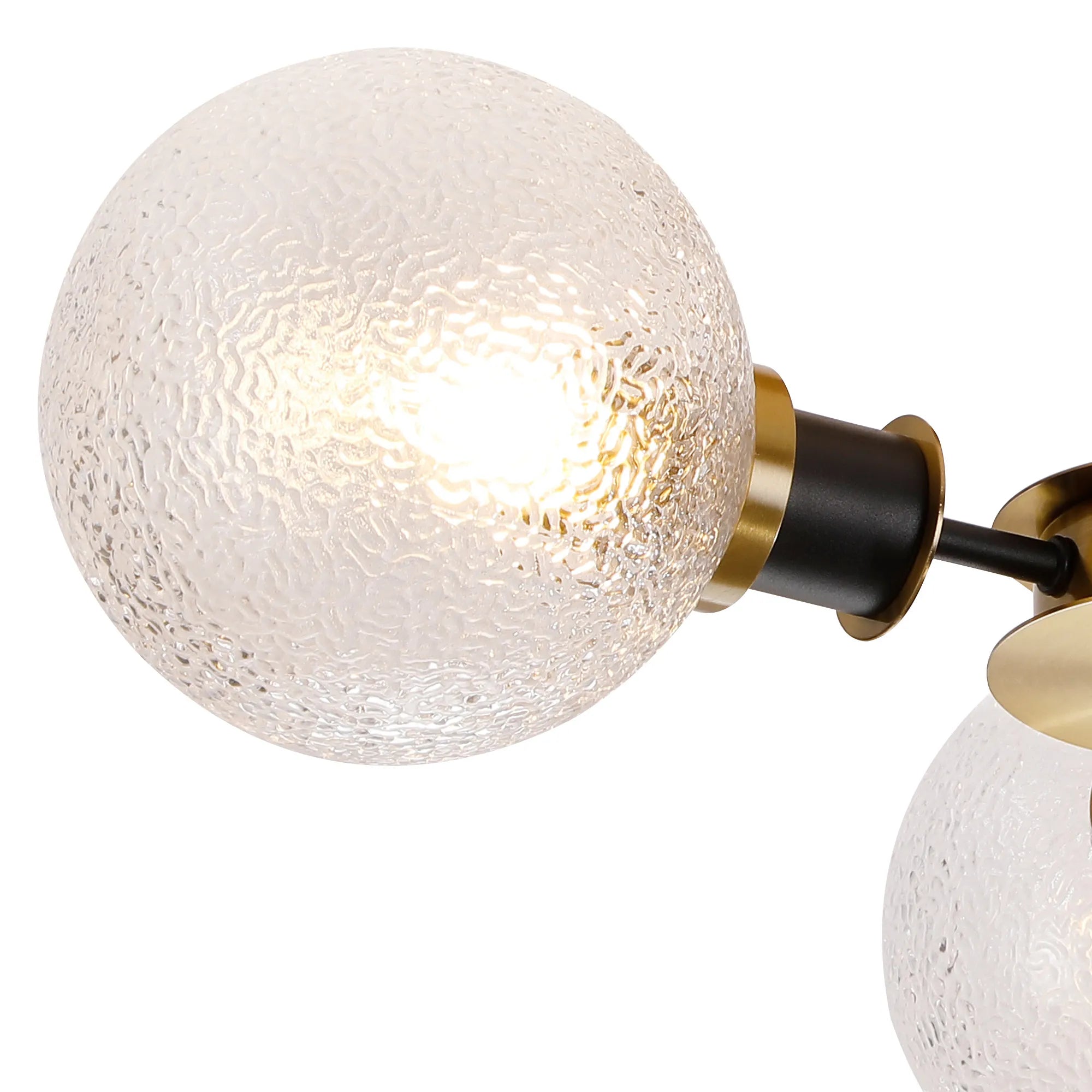 Sycamore Semi Ceiliing 3 Light with 15cm Round Dimpled Glass Shade - Brass, Clear & Satin Black
