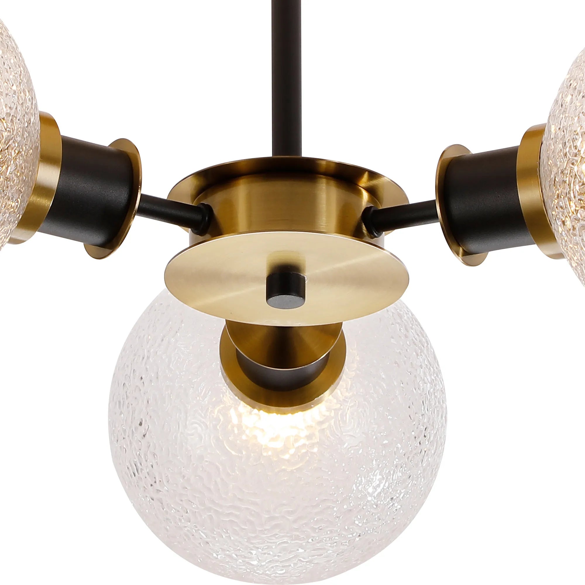 Sycamore Semi Ceiliing 3 Light with 15cm Round Dimpled Glass Shade - Brass, Clear & Satin Black