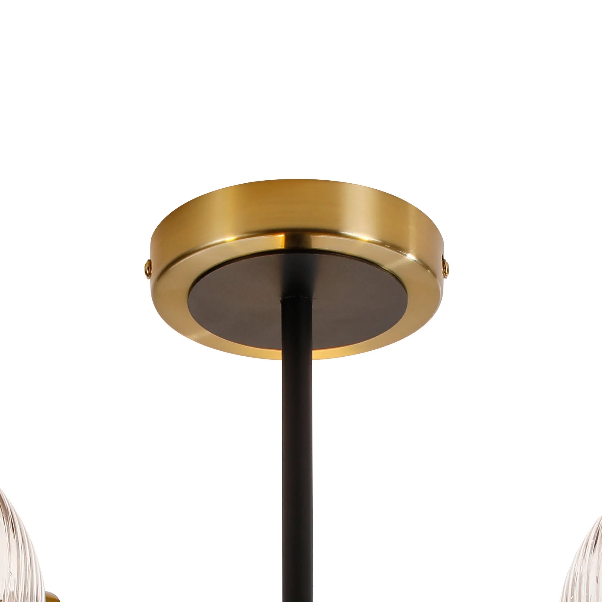 Sycamore Semi Ceiliing 3 Light with 15cm Round Ribbed Glass Shade - Brass, Clear & Satin Black