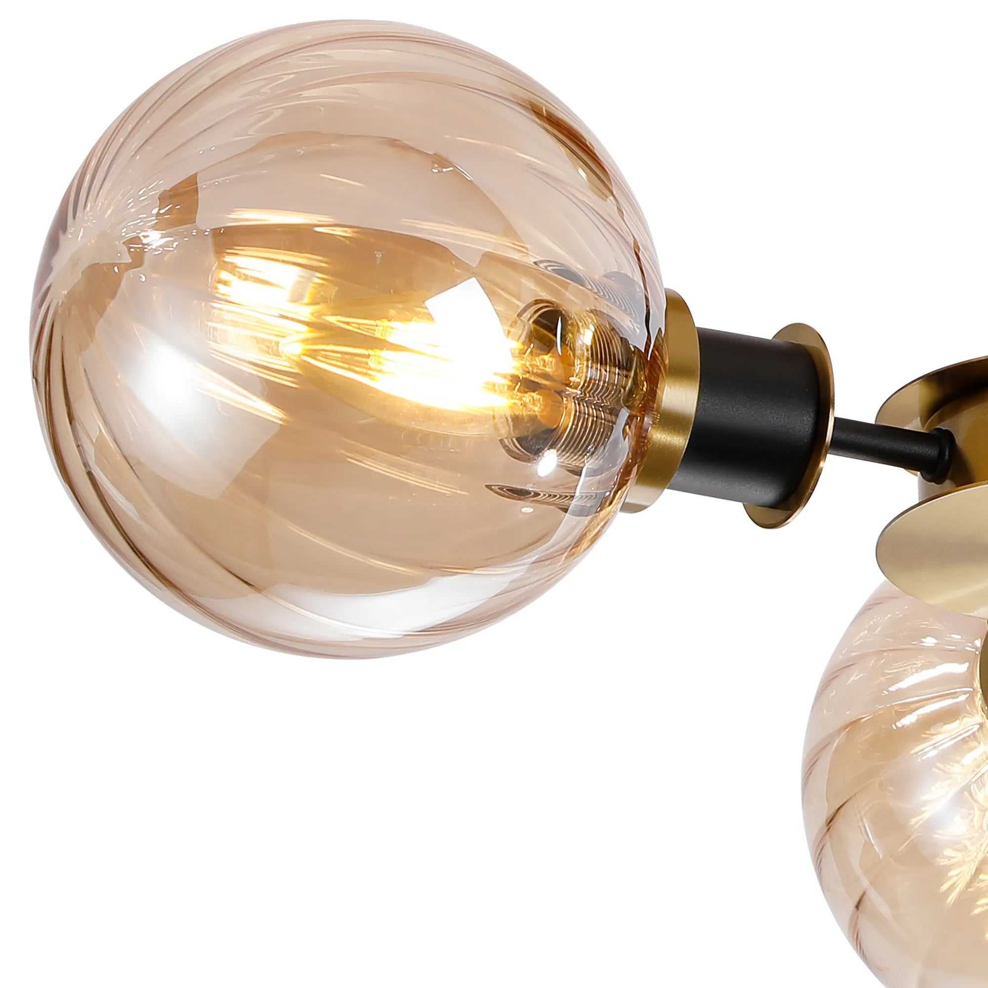 Sycamore Semi Ceiliing 3 Light with 15cm Round Segment Glass Shade - Brass, Amber Plated & Satin Black