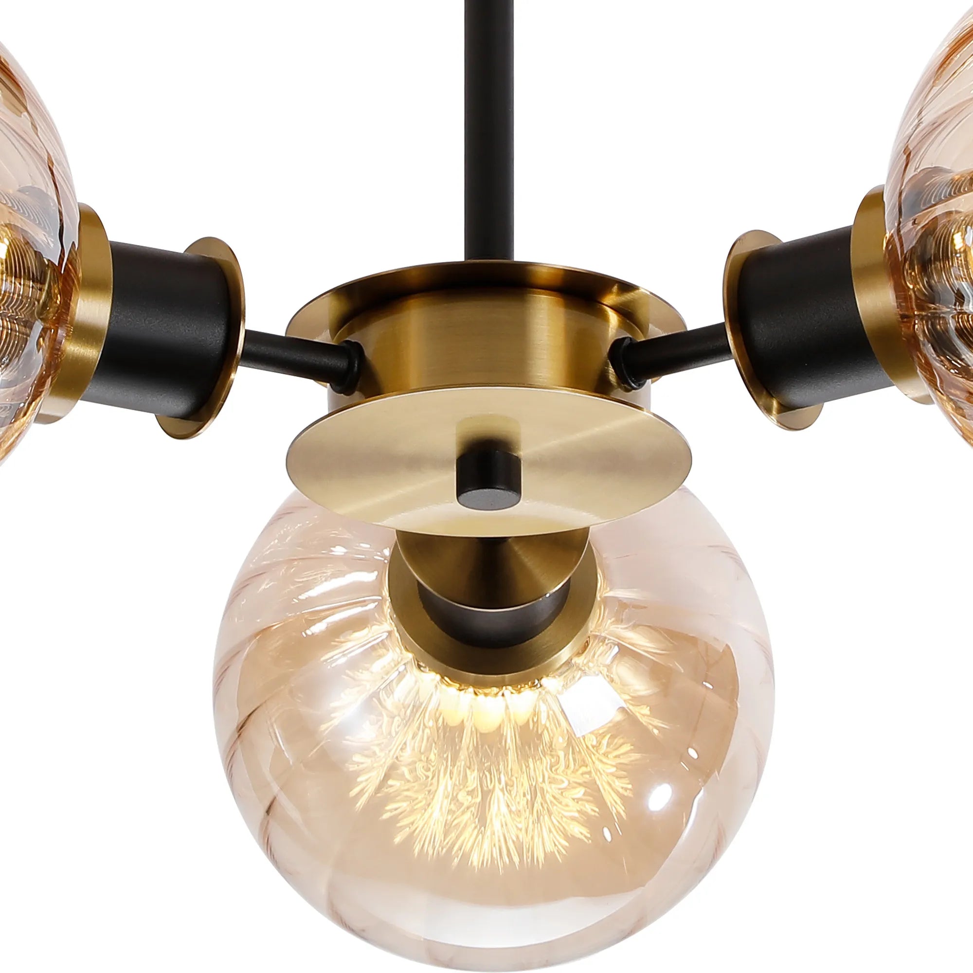 Sycamore Semi Ceiliing 3 Light with 15cm Round Segment Glass Shade - Brass, Amber Plated & Satin Black