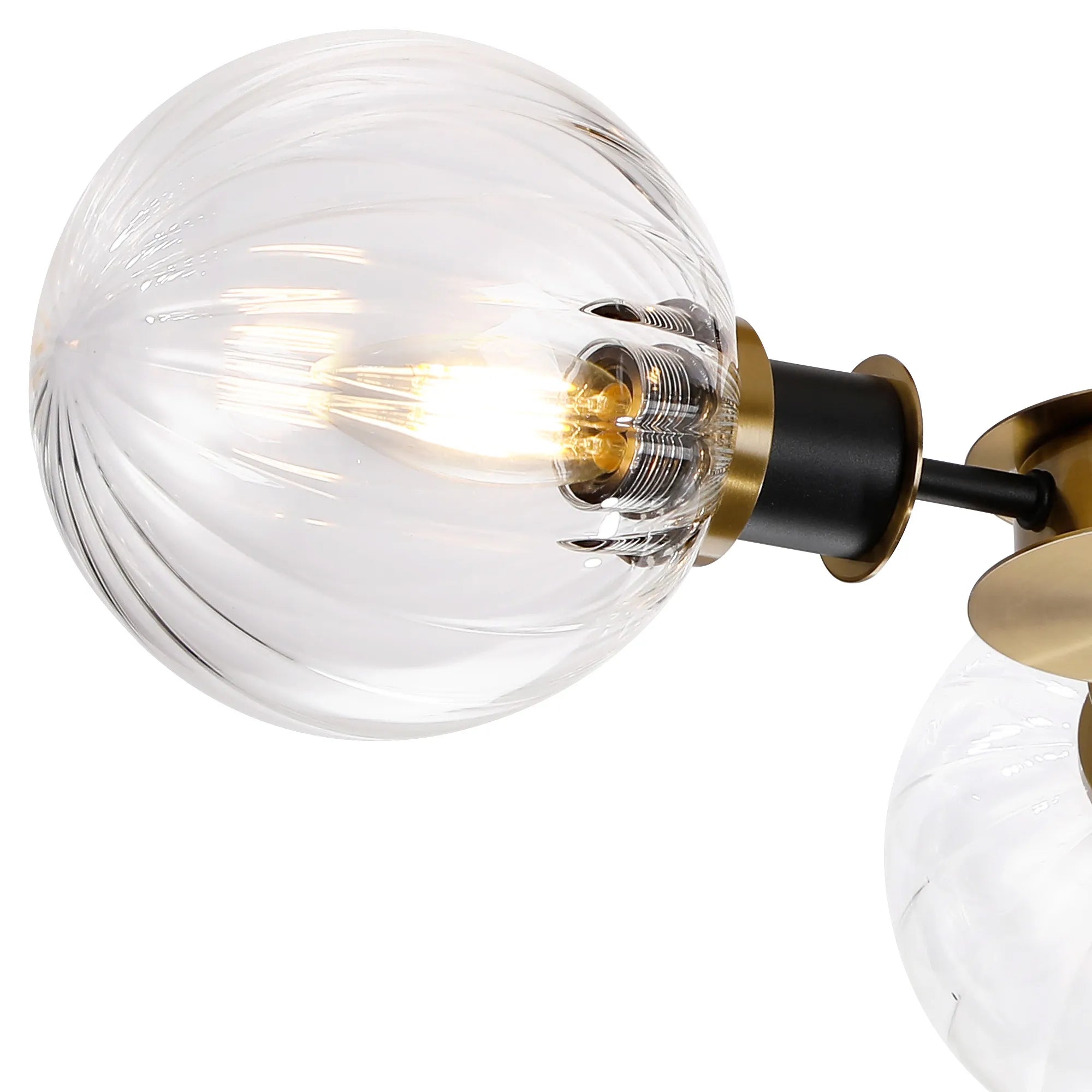 Sycamore Semi Ceiliing 3 Light with 15cm Round Segment Glass Shade - Brass, Clear & Satin Black