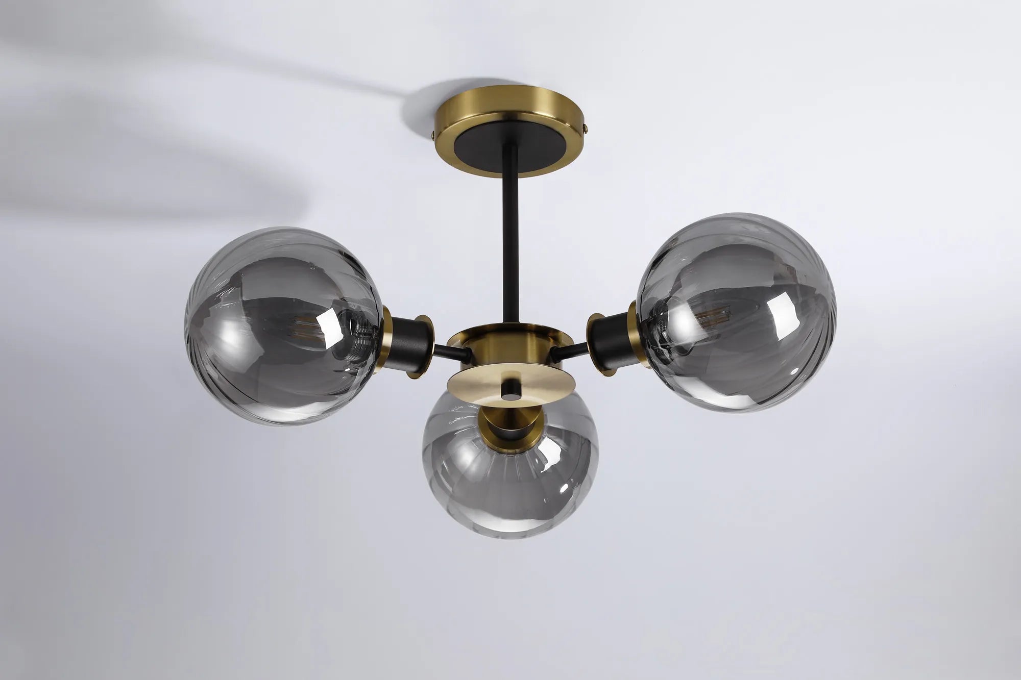 Sycamore Semi Ceiliing 3 Light with 15cm Round Segment Glass Shade - Brass, Smoke Plated & Satin Black