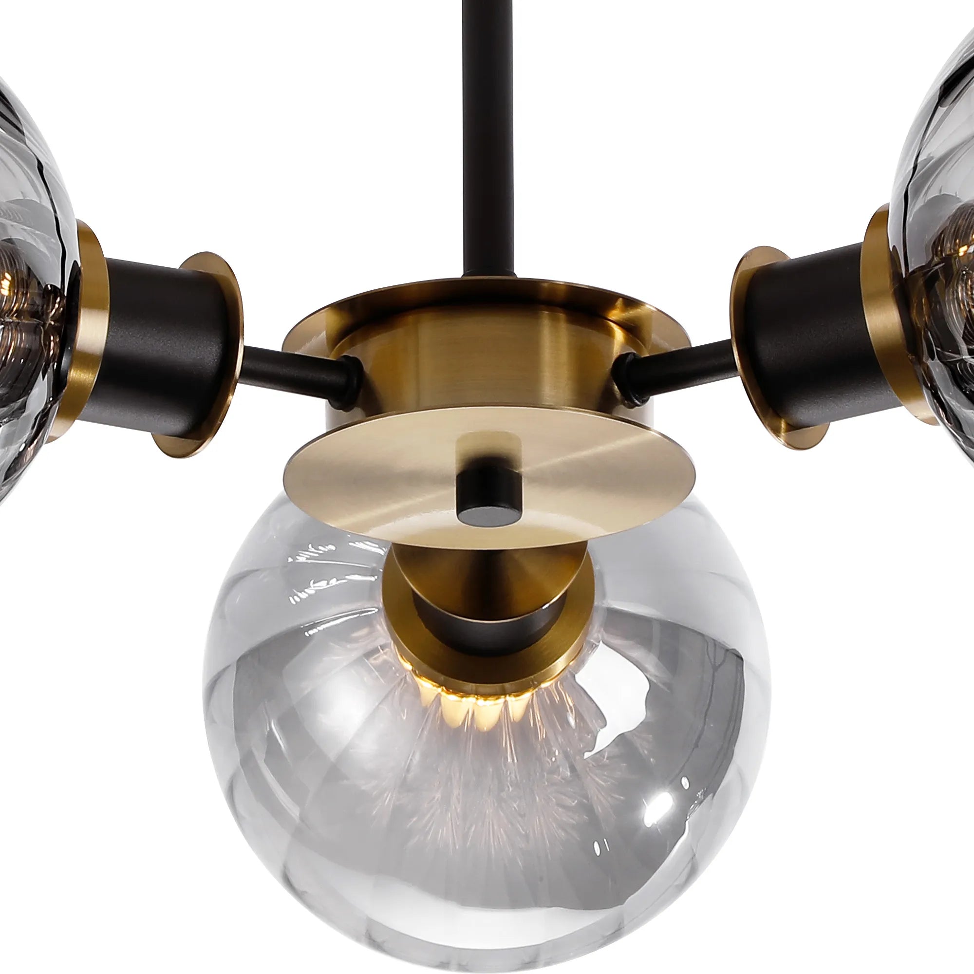 Sycamore Semi Ceiliing 3 Light with 15cm Round Segment Glass Shade - Brass, Smoke Plated & Satin Black