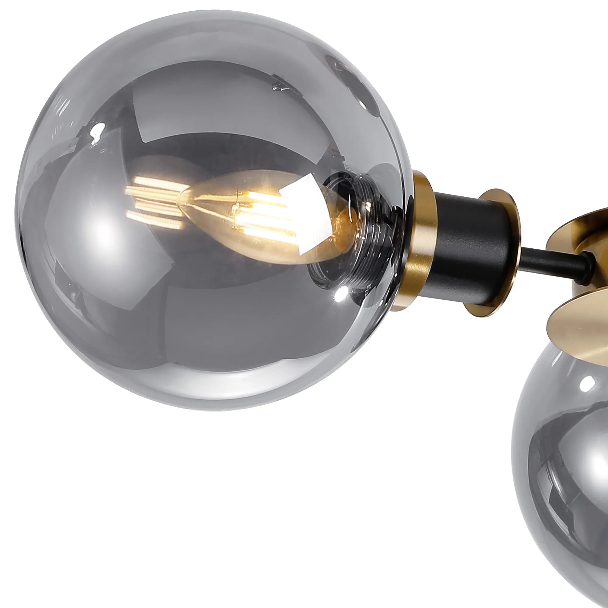 Sycamore Semi Ceiliing 3 Light with 15cm Round Glass Shade - Brass, Smoke Plated & Satin Black