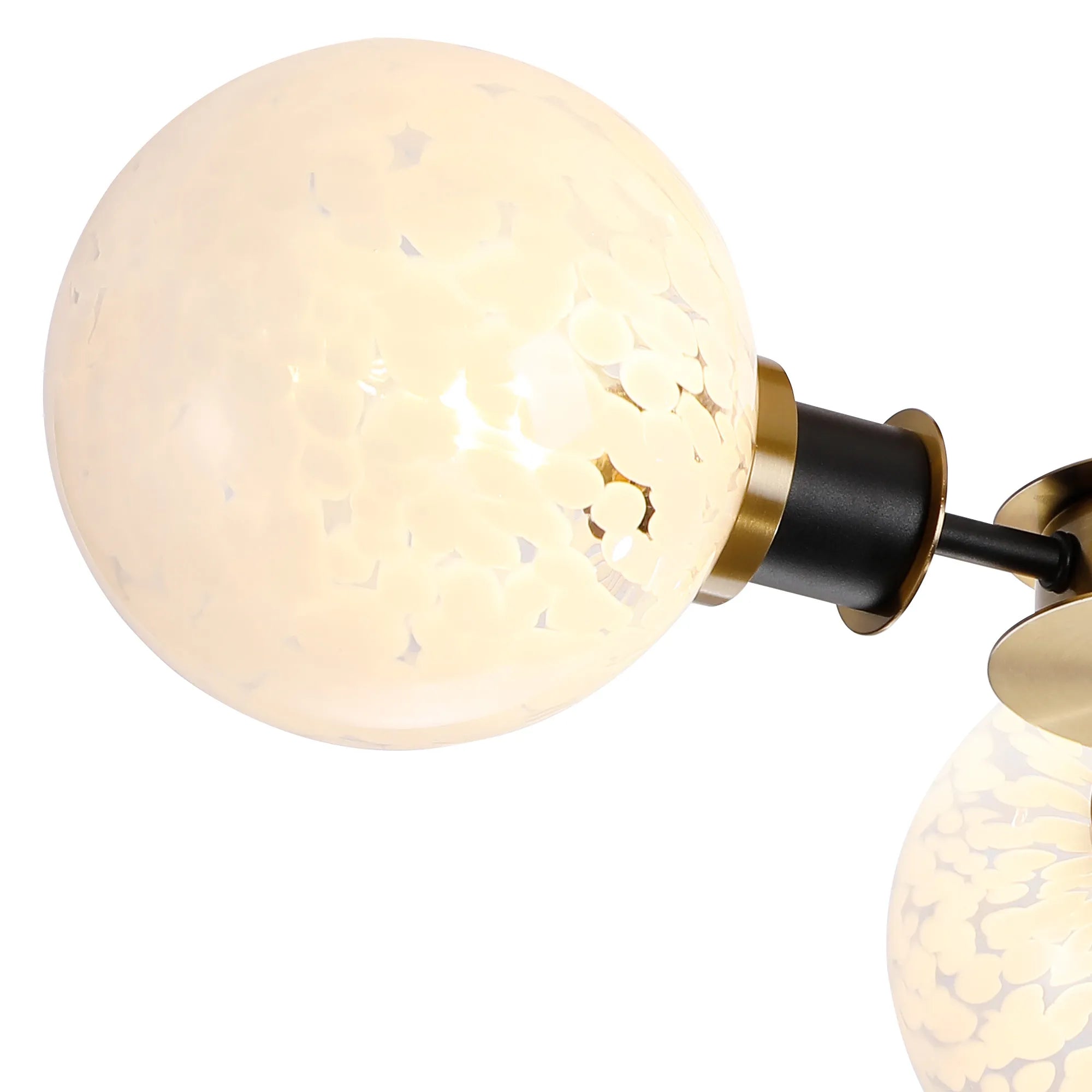 Sycamore Semi Ceiliing 3 Light with 15cm Round Speckled Glass Shade - Brass, White & Satin Black