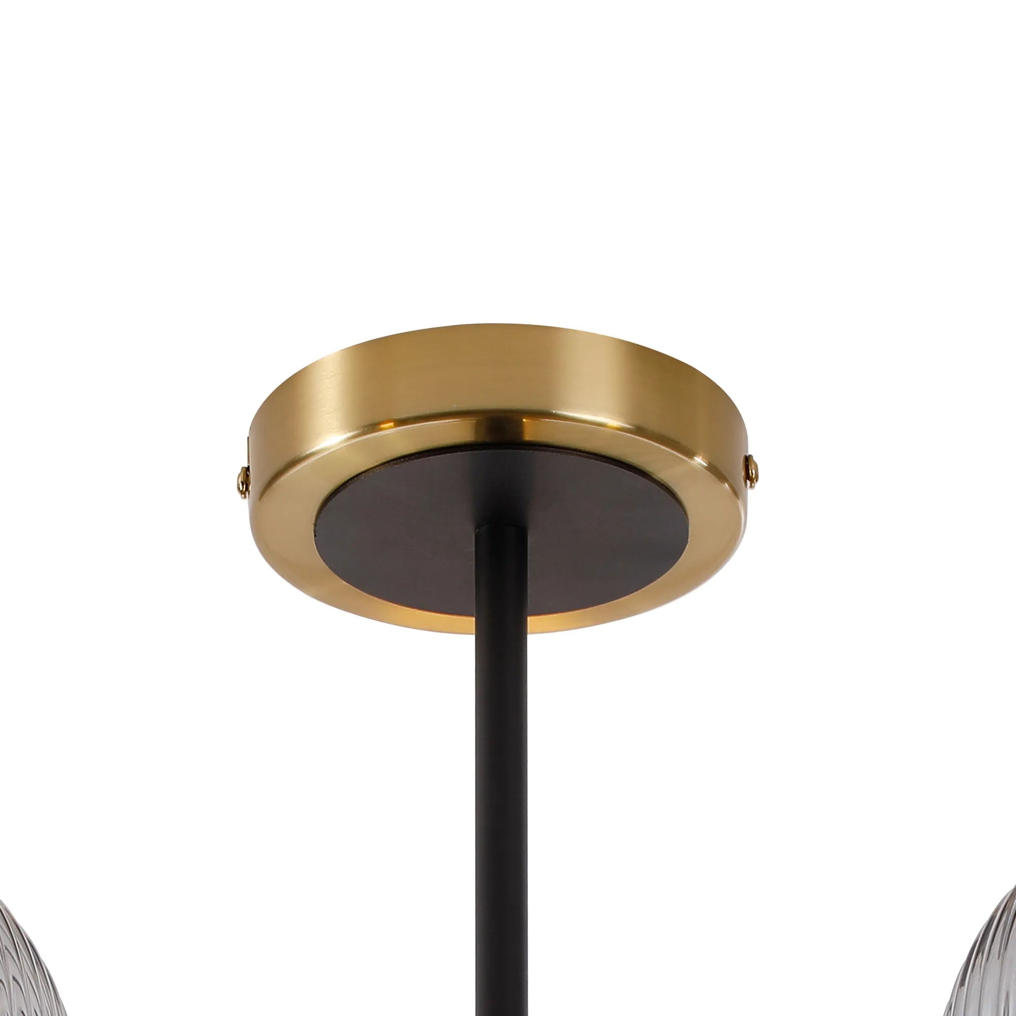 Sycamore Semi Ceiliing 3 Light with 15cm Round Double Textured Smooth & Ribbed Glass Shade - Brass, Smoke Plated & Satin Black