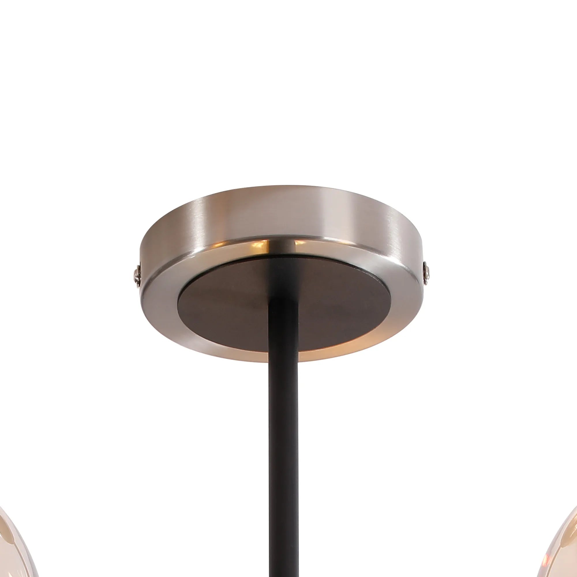 Sycamore Semi Ceiliing 3 Light with 15cm Round Glass Shade - Satin Nickel, Amber Plated & Satin Black