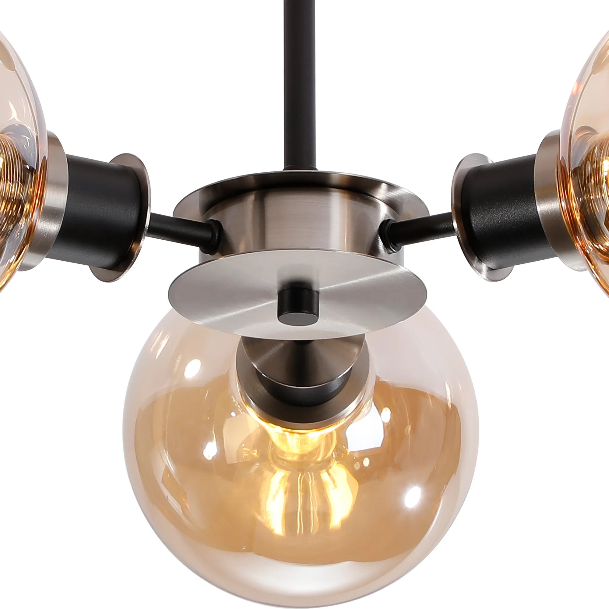 Sycamore Semi Ceiliing 3 Light with 15cm Round Glass Shade - Satin Nickel, Amber Plated & Satin Black