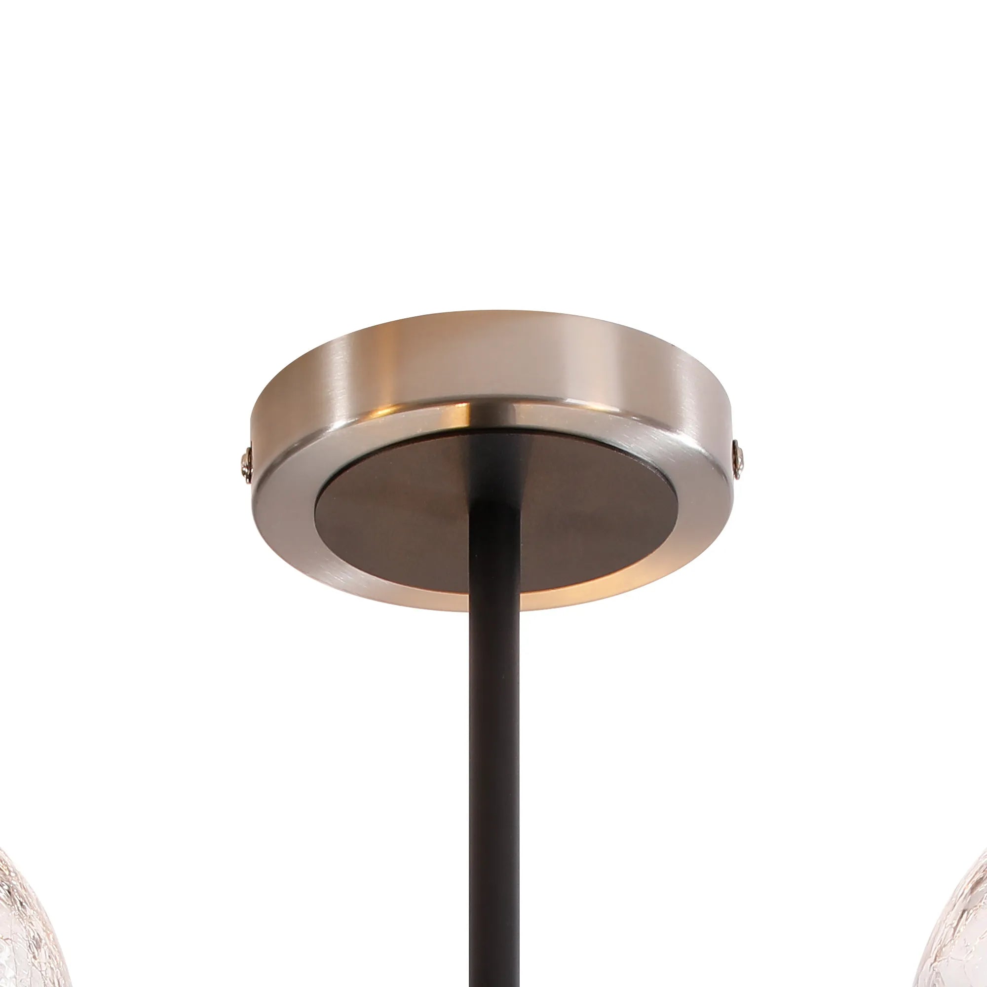 Sycamore Semi Ceiliing 3 Light with 15cm Round Crackled Glass Shade - Satin Nickel, Clear & Satin Black