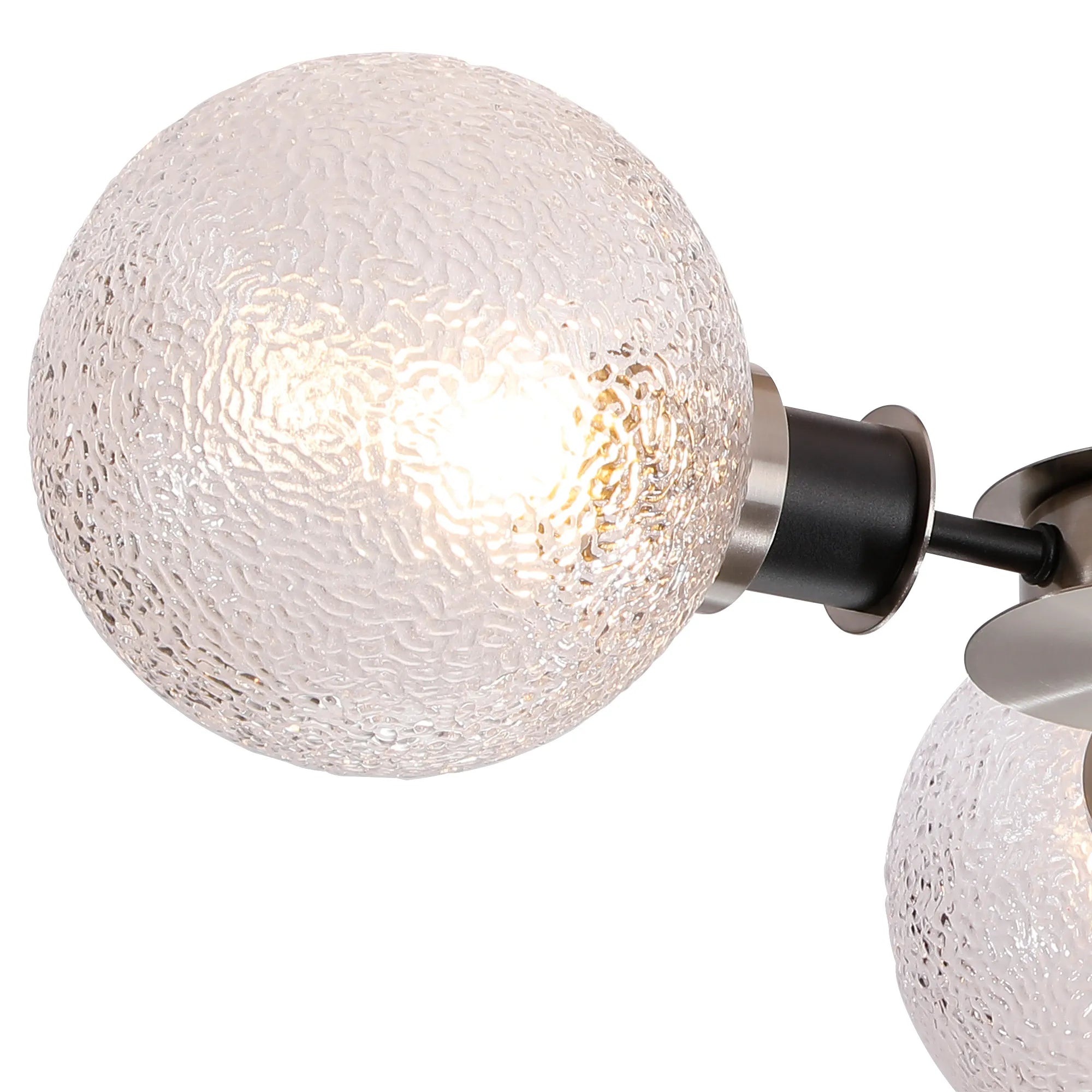 Sycamore Semi Ceiliing 3 Light with 15cm Round Dimpled Glass Shade - Satin Nickel, Clear & Satin Black