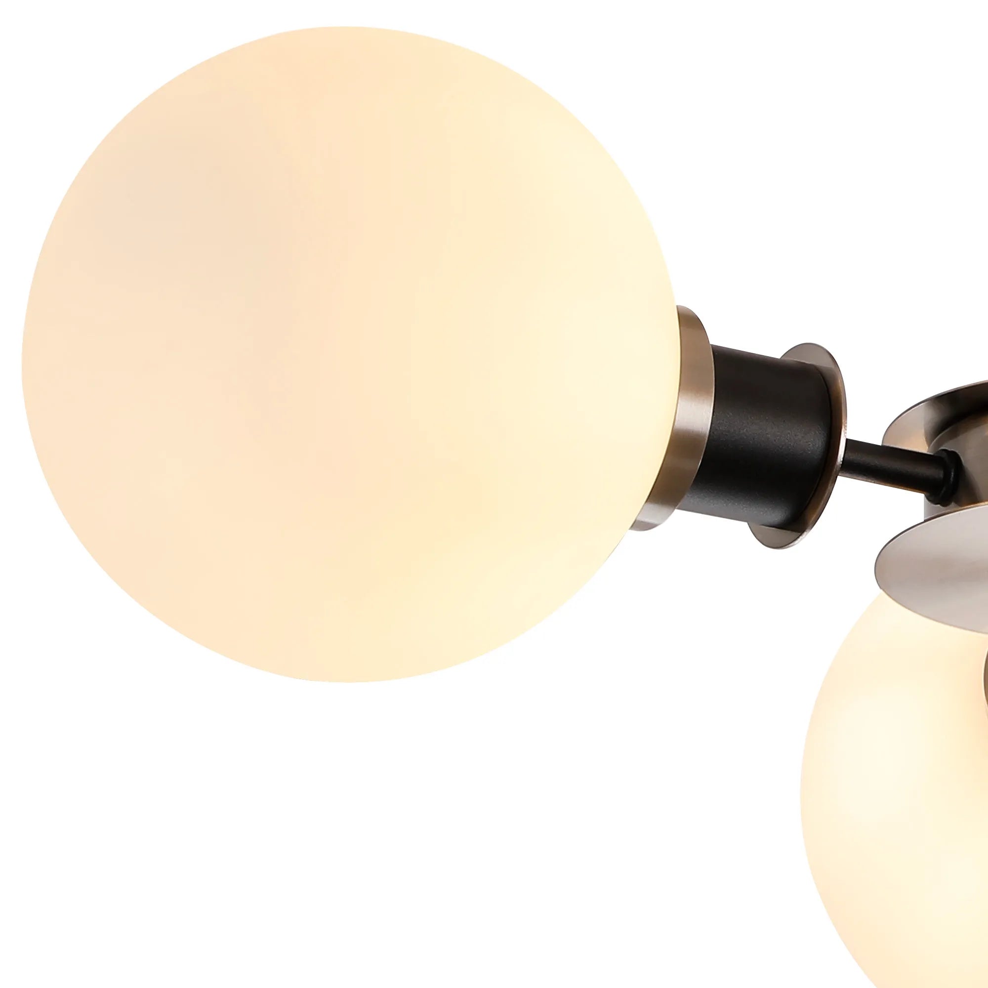 Sycamore Semi Ceiliing 3 Light with 15cm Round Glass Shade - Satin Nickel, Opal & Satin Black