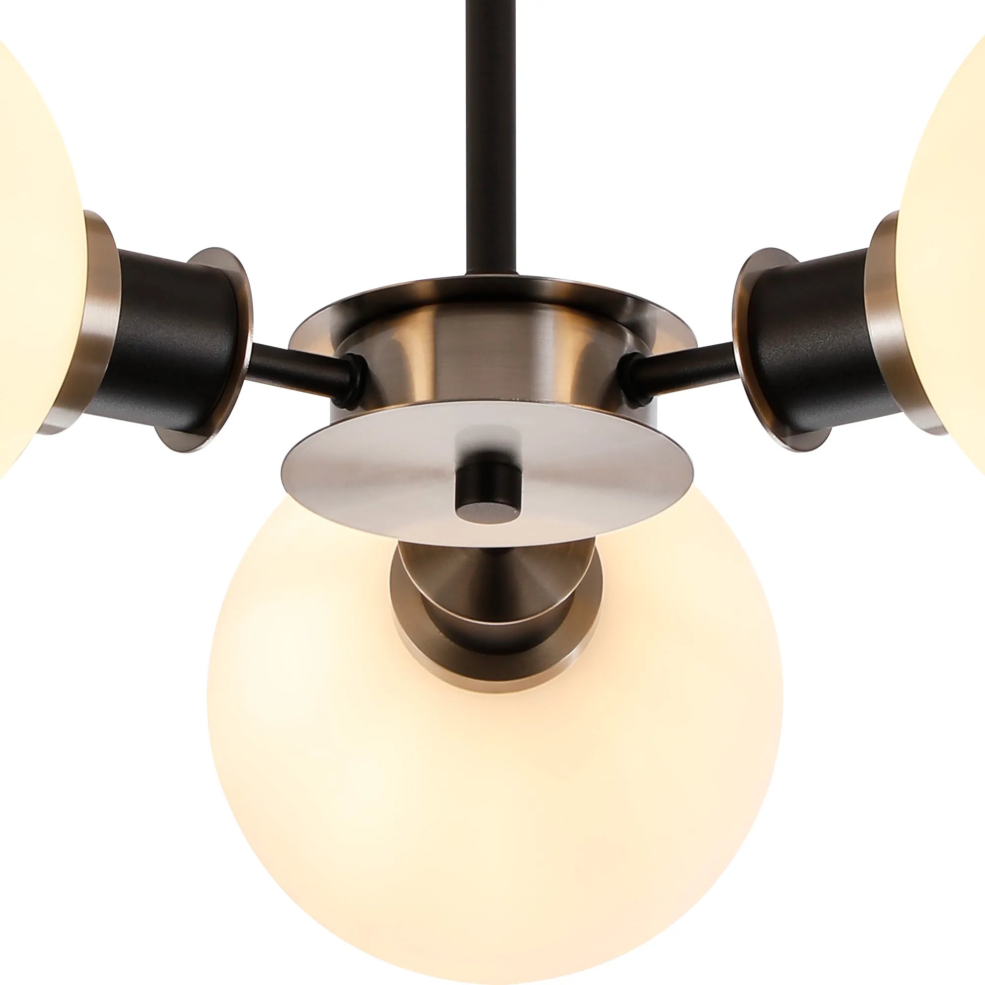 Sycamore Semi Ceiliing 3 Light with 15cm Round Glass Shade - Satin Nickel, Opal & Satin Black