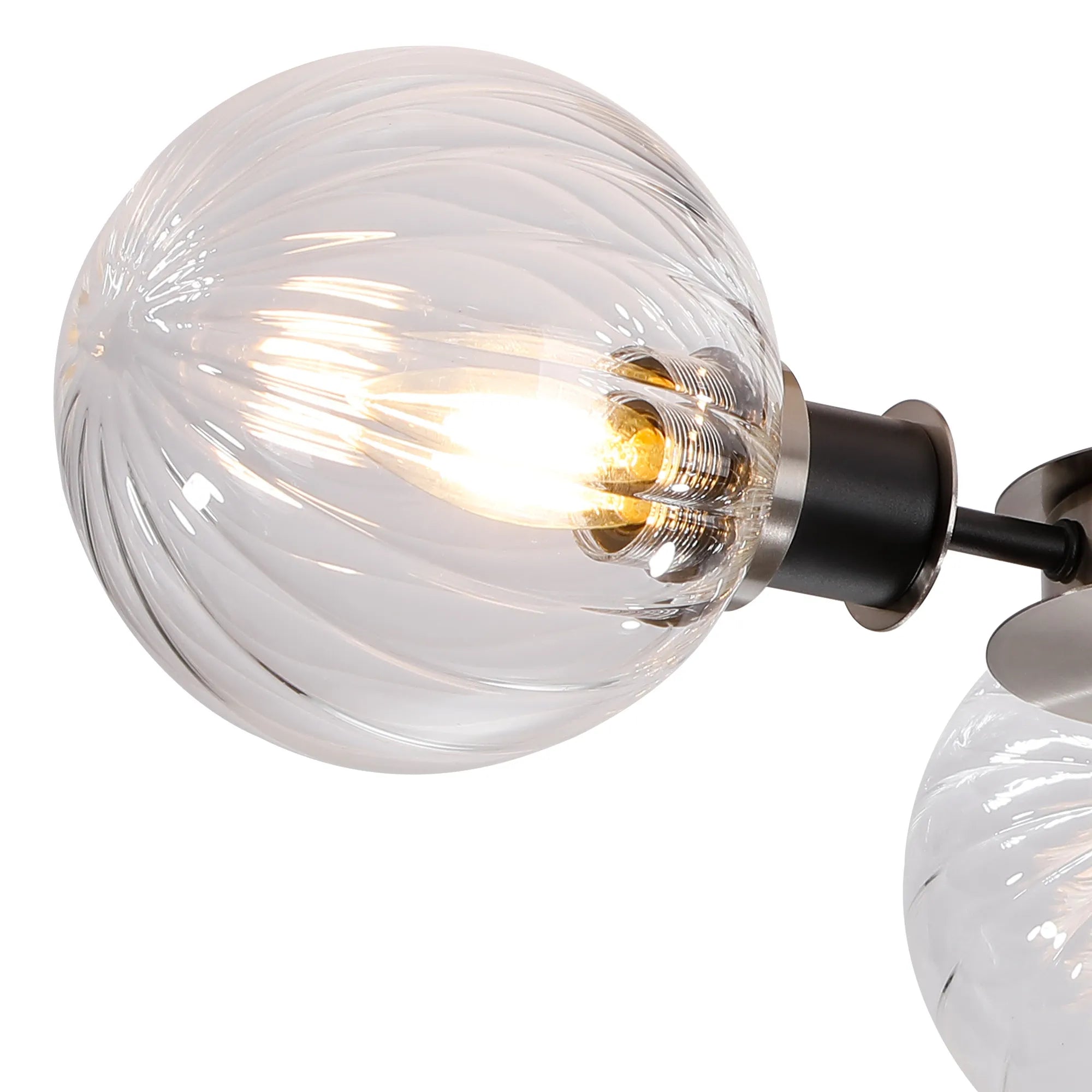 Sycamore Semi Ceiliing 3 Light with 15cm Round Segment Glass Shade - Satin Nickel, Clear & Satin Black