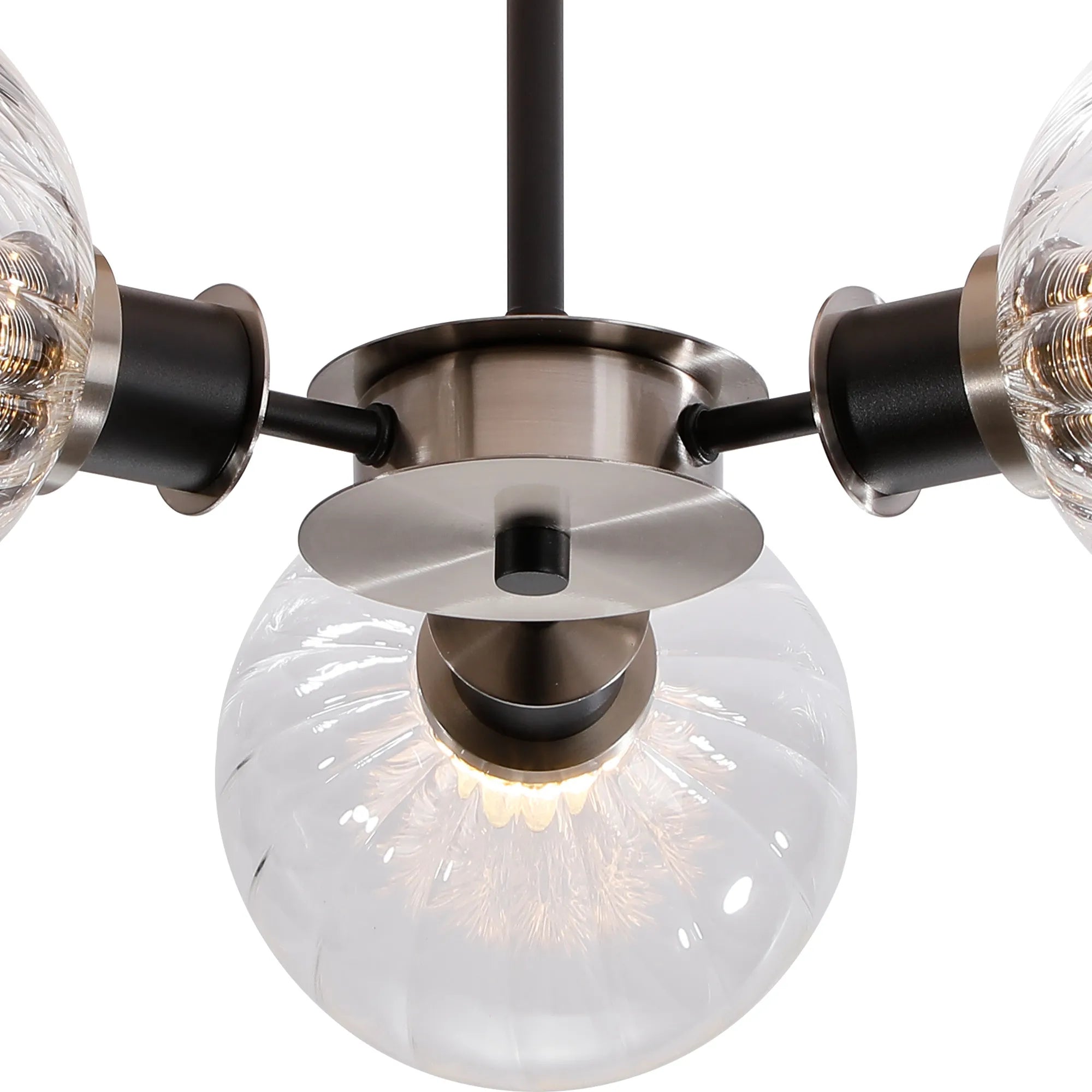 Sycamore Semi Ceiliing 3 Light with 15cm Round Segment Glass Shade - Satin Nickel, Clear & Satin Black