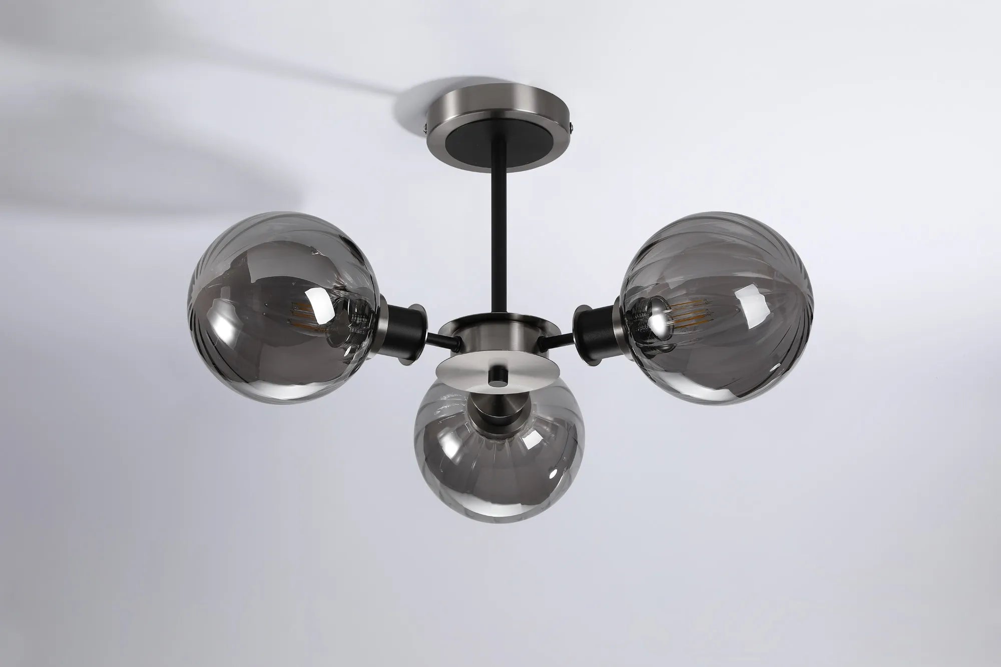 Sycamore Semi Ceiliing 3 Light with 15cm Round Segment Glass Shade - Satin Nickel, Smoke Plated & Satin Black