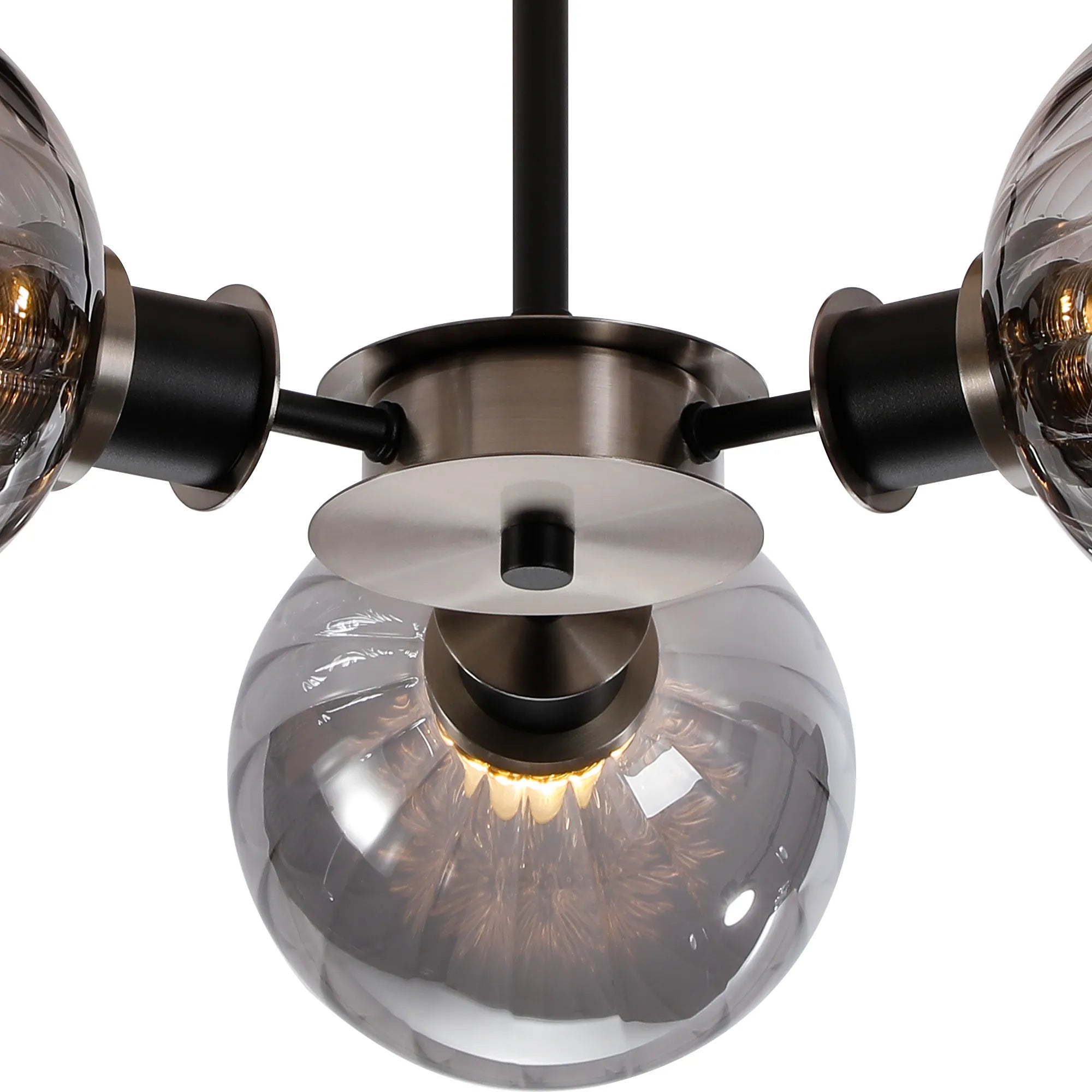 Sycamore Semi Ceiliing 3 Light with 15cm Round Segment Glass Shade - Satin Nickel, Smoke Plated & Satin Black