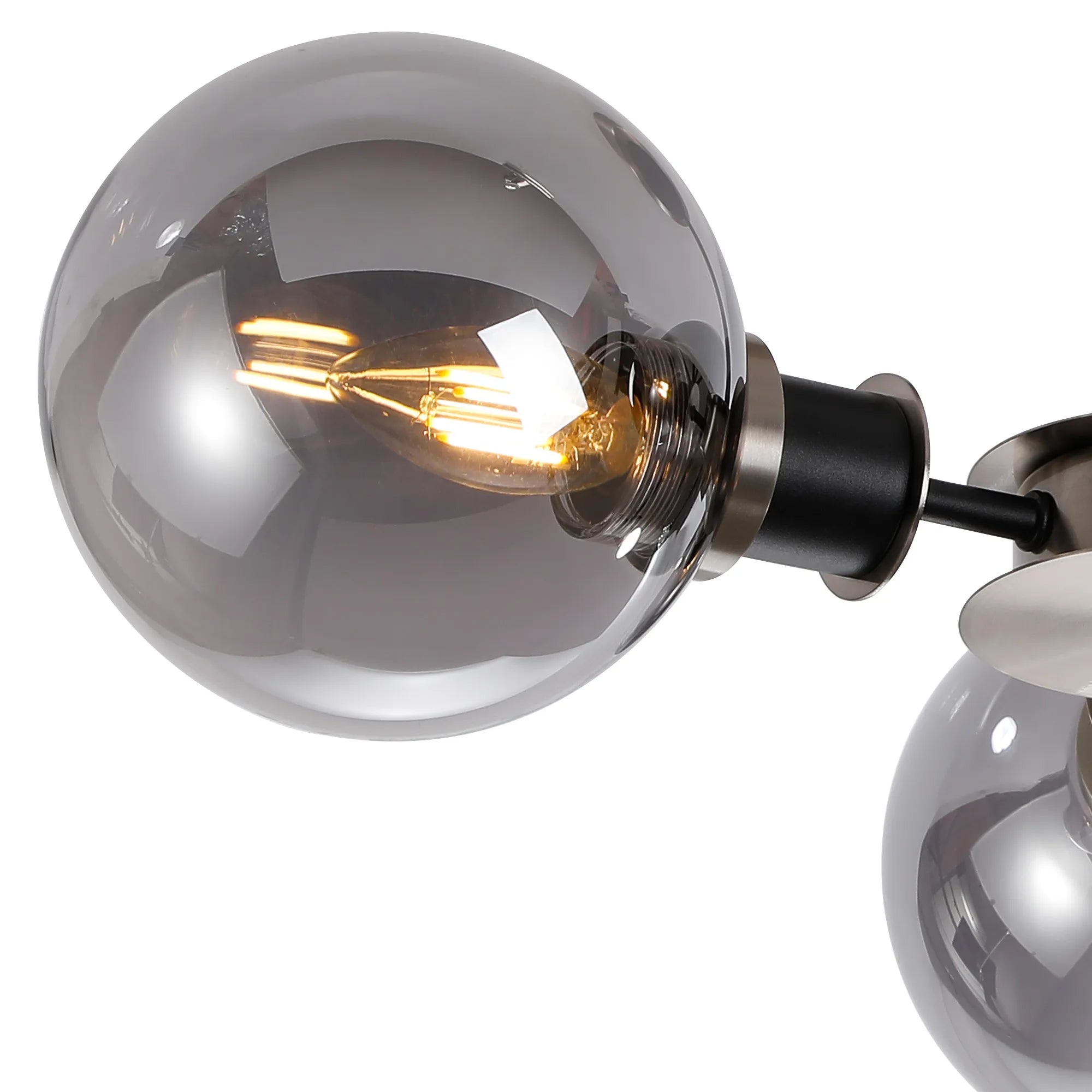 Sycamore Semi Ceiliing 3 Light with 15cm Round Glass Shade - Satin Nickel, Smoke Plated & Satin Black