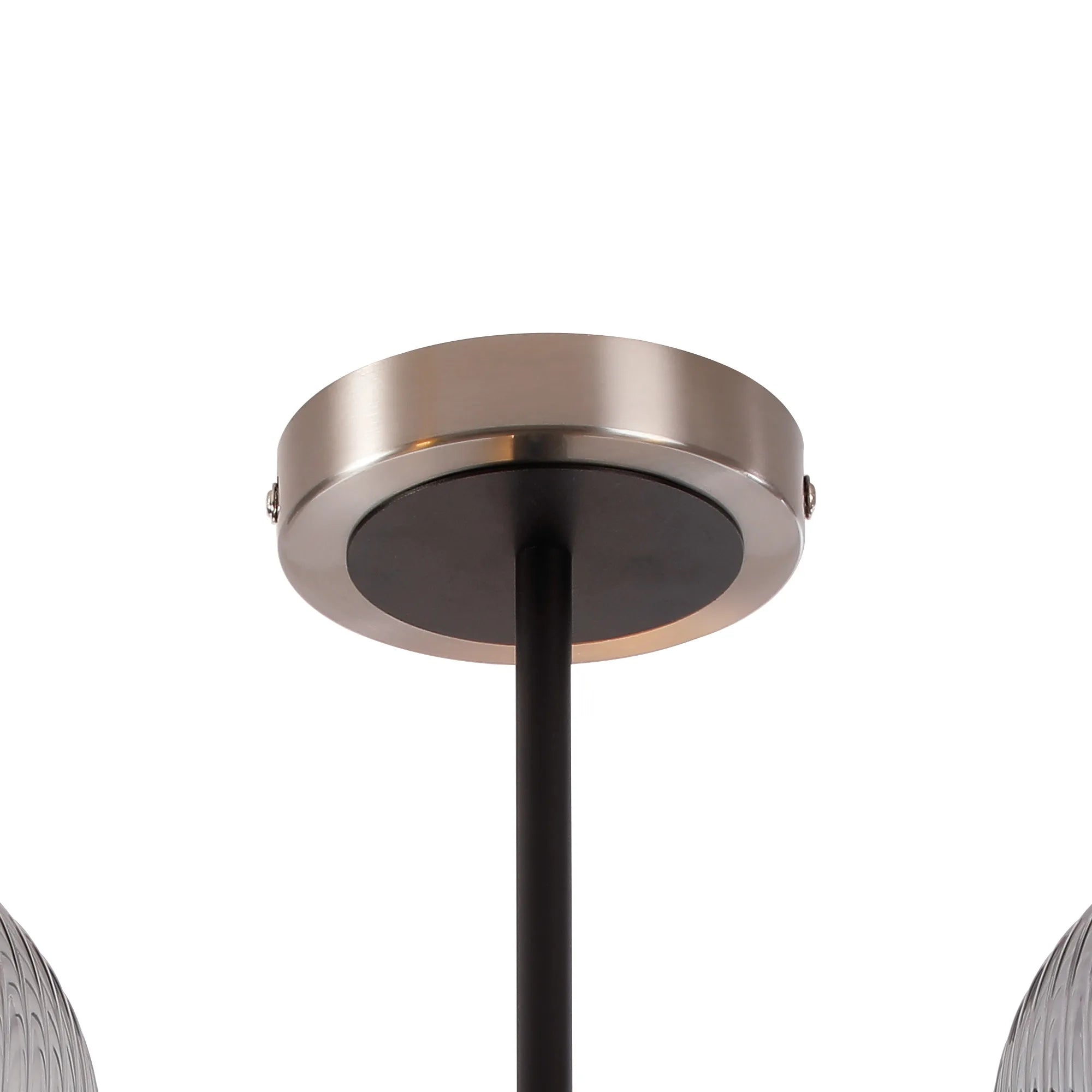 Sycamore Semi Ceiliing 3 Light with 15cm Round Double Textured Smooth & Ribbed Glass Shade - Satin Nickel, Smoke Plated & Satin Black