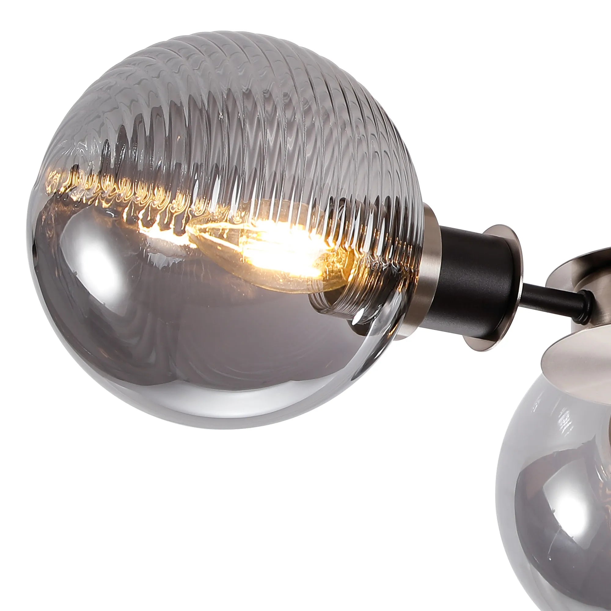 Sycamore Semi Ceiliing 3 Light with 15cm Round Double Textured Smooth & Ribbed Glass Shade - Satin Nickel, Smoke Plated & Satin Black
