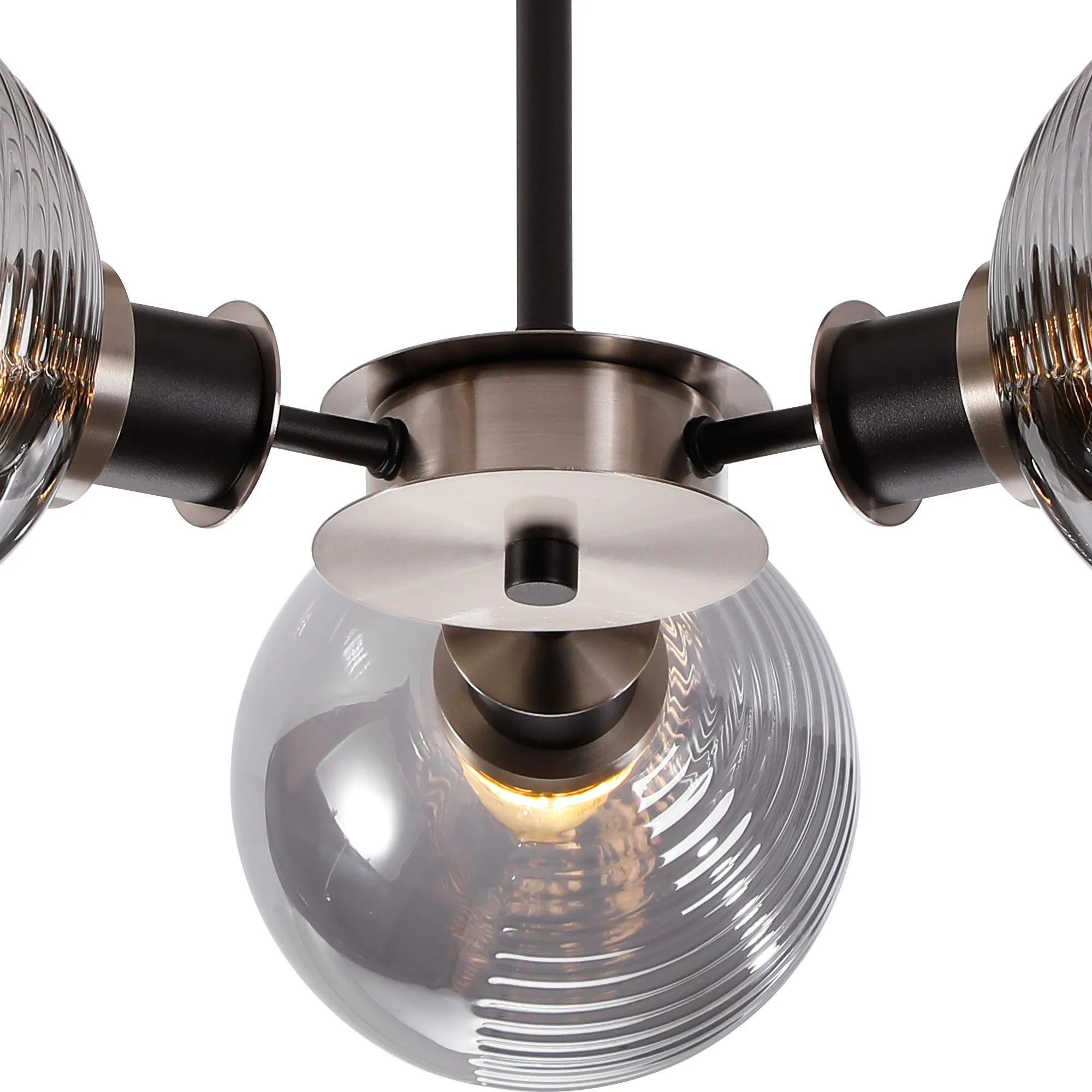 Sycamore Semi Ceiliing 3 Light with 15cm Round Double Textured Smooth & Ribbed Glass Shade - Satin Nickel, Smoke Plated & Satin Black