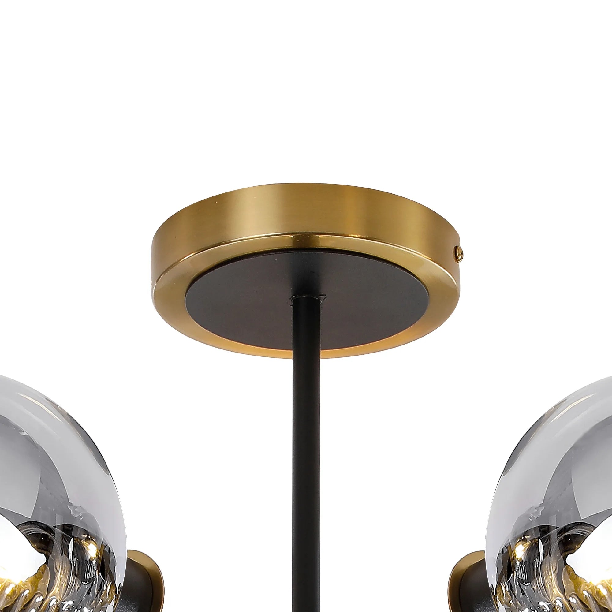 Sycamore Semi Ceiliing 5 Light with 15cm Round Double Textured Smooth & Ribbed Glass Shade - Brass, Smoke Plated & Satin Black