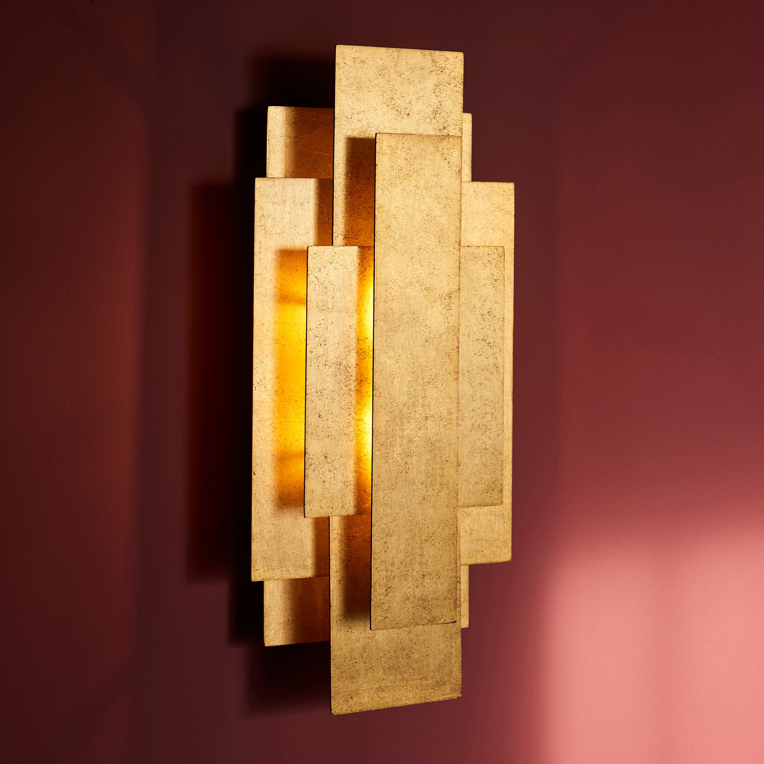 Utopia Overlay 2 Light Wall Light Twin Pack - Antique Gold Leaf
