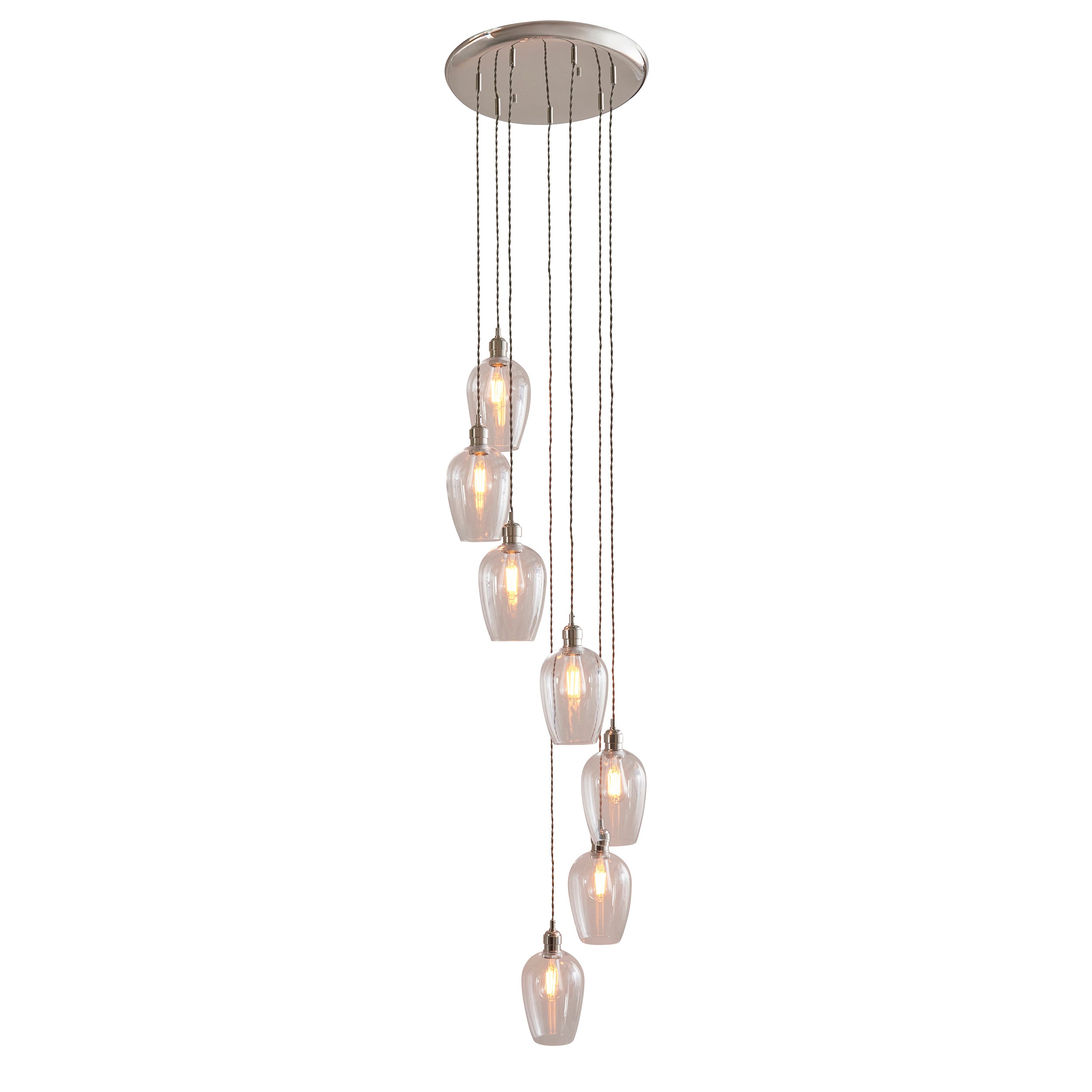 Utopia Finesse 7  Light Cascade Ceiling Pendant - Bright Nickel & Clear Glass
