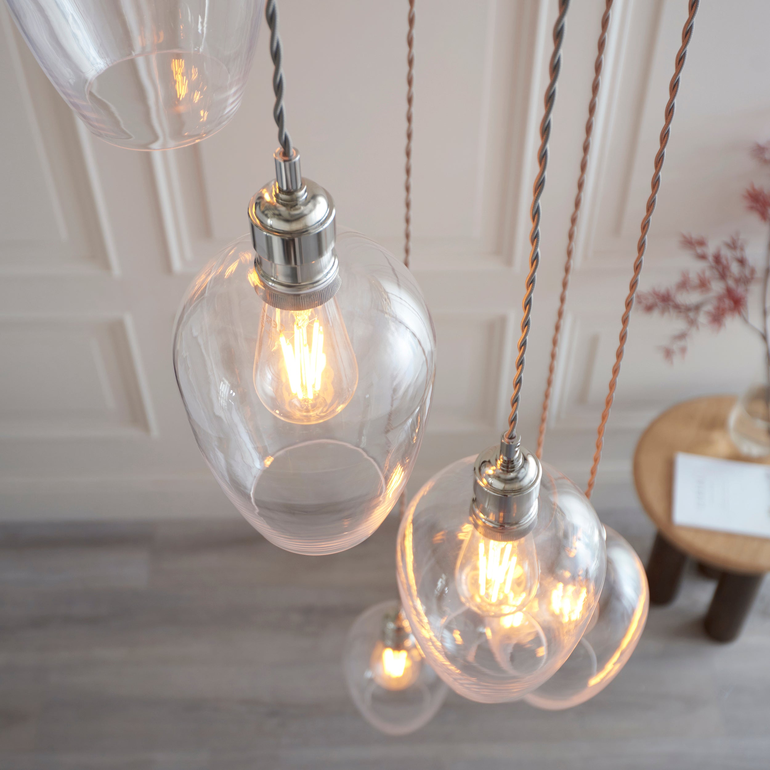 Utopia Finesse 7  Light Cascade Ceiling Pendant - Bright Nickel & Clear Glass