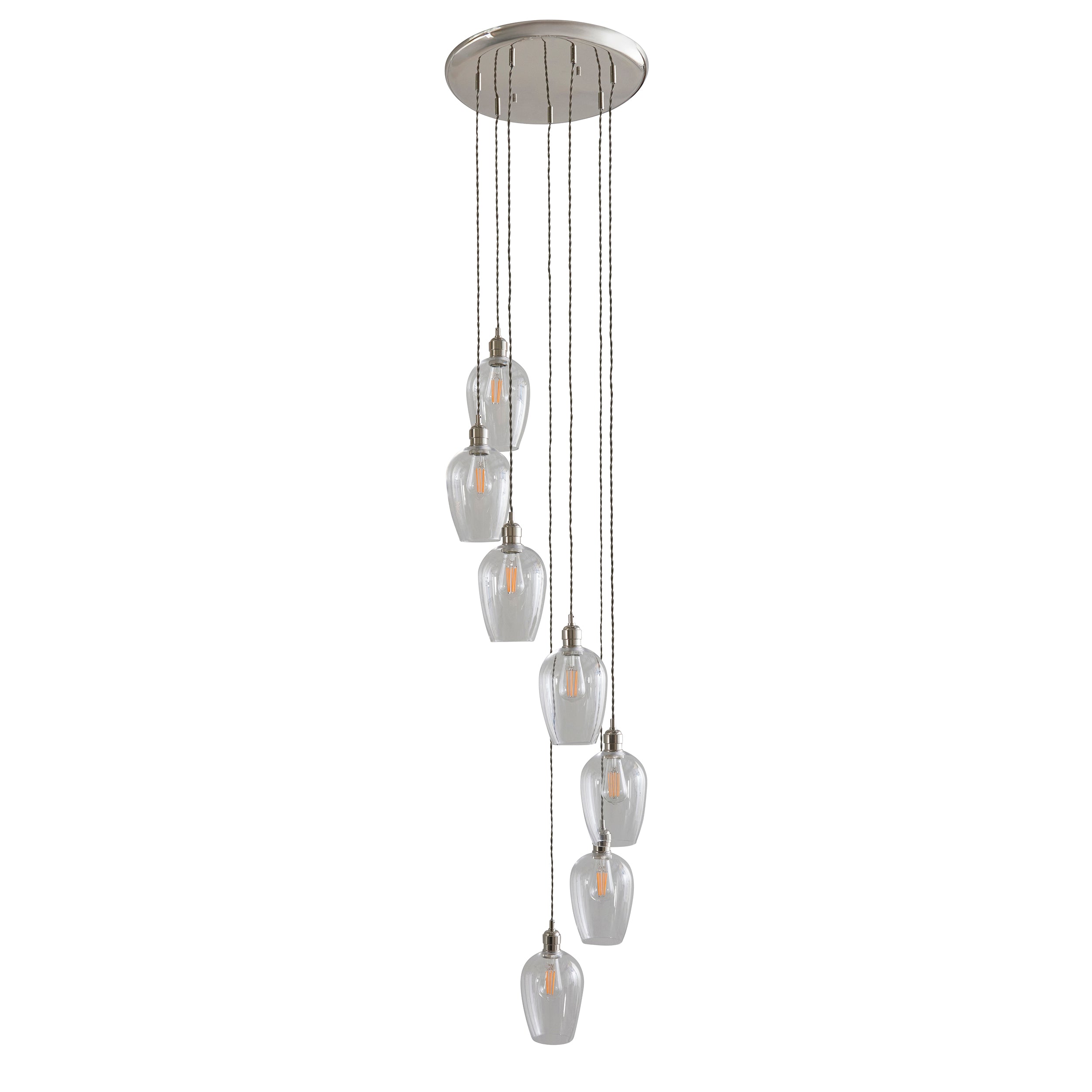 Utopia Finesse 7  Light Cascade Ceiling Pendant - Bright Nickel & Clear Glass