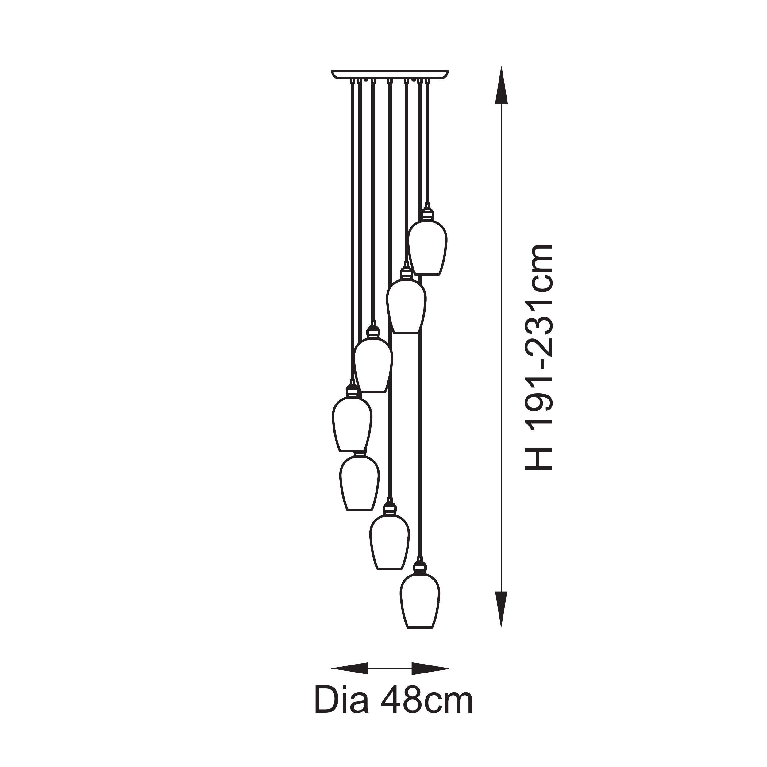 Utopia Finesse 7  Light Cascade Ceiling Pendant - Bright Nickel & Clear Glass