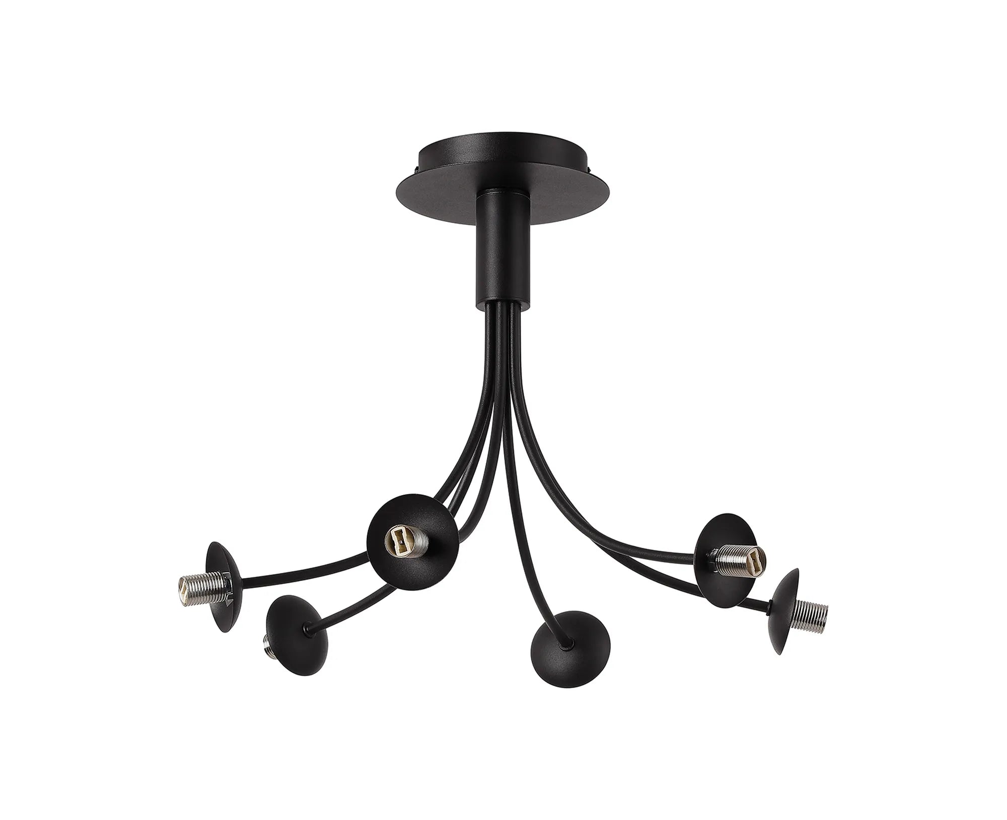 Deacon Semi-Flush Curved Arm Ceiling Light - (Frame Only) 6 Light - Satin Black