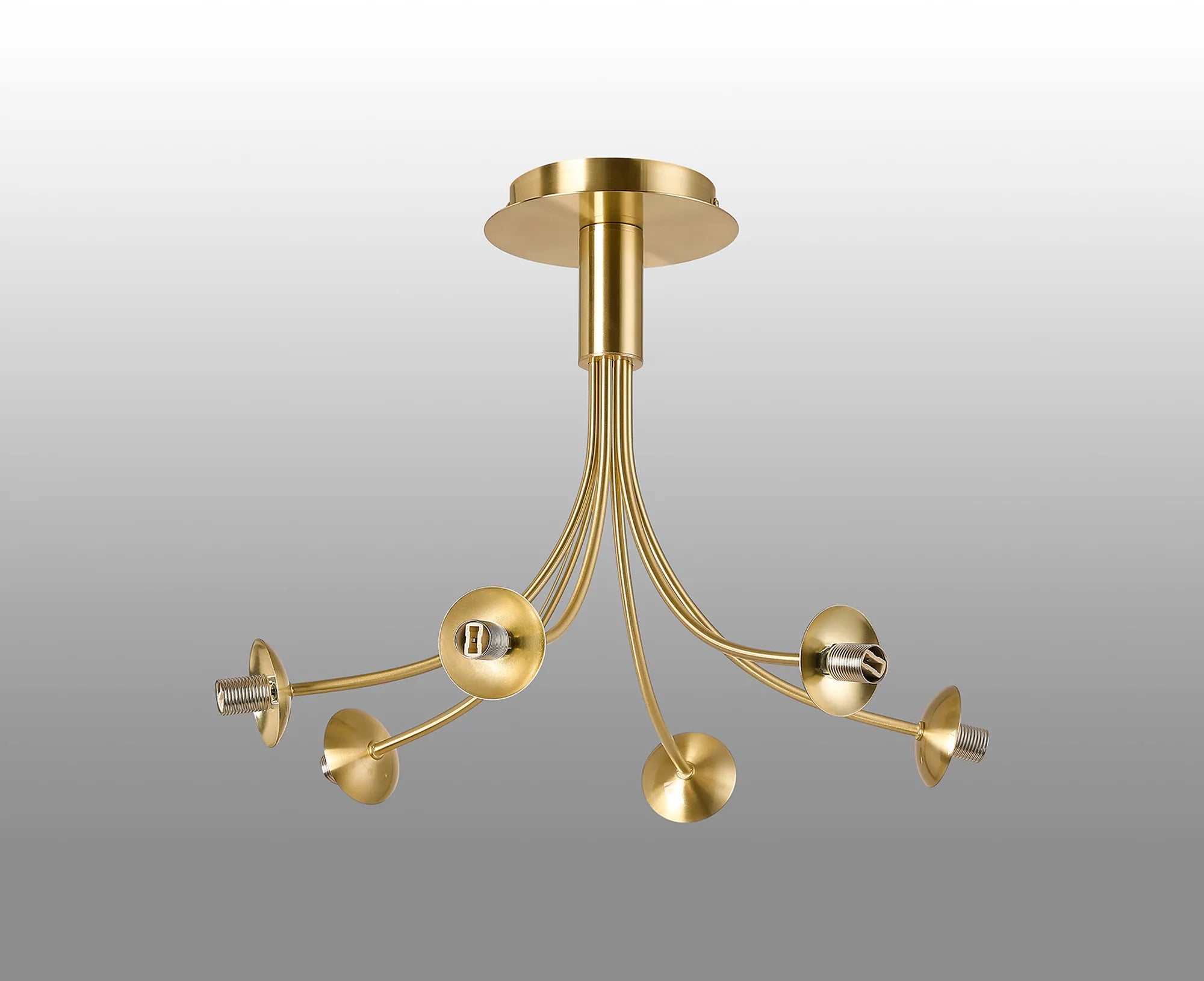 Deacon Semi-Flush Curved Arm Ceiling Light - (Frame Only) 6 Light - Satin Gold