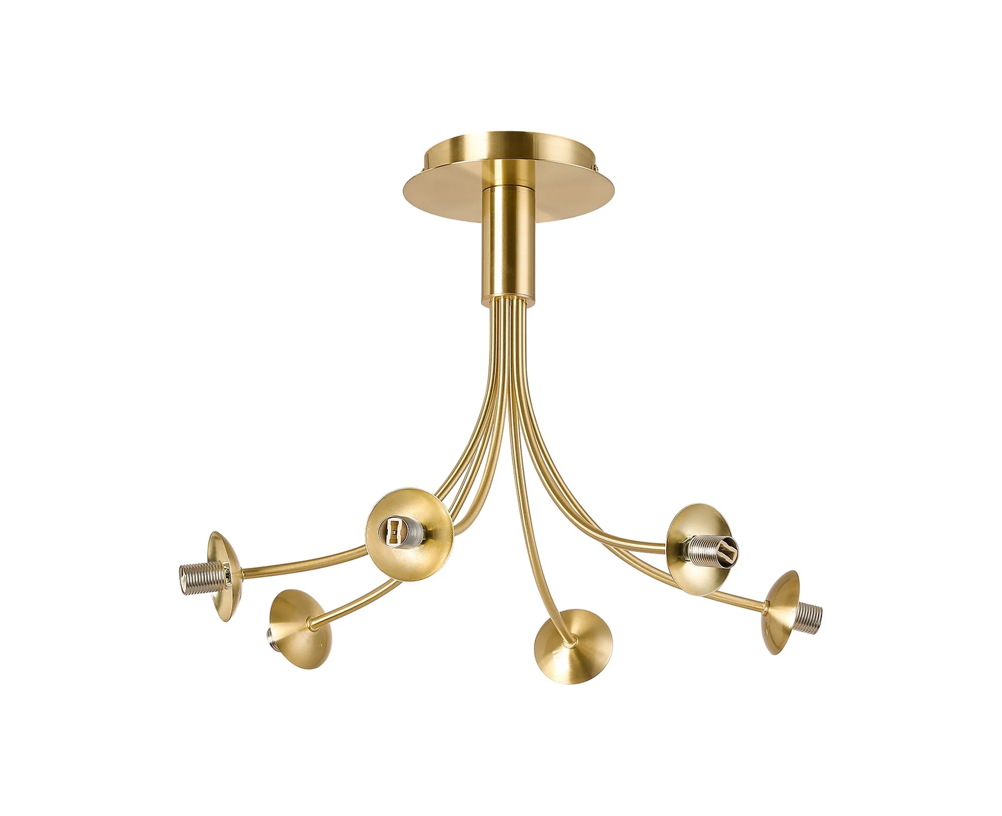 Deacon Semi-Flush Curved Arm Ceiling Light - (Frame Only) 6 Light - Satin Gold