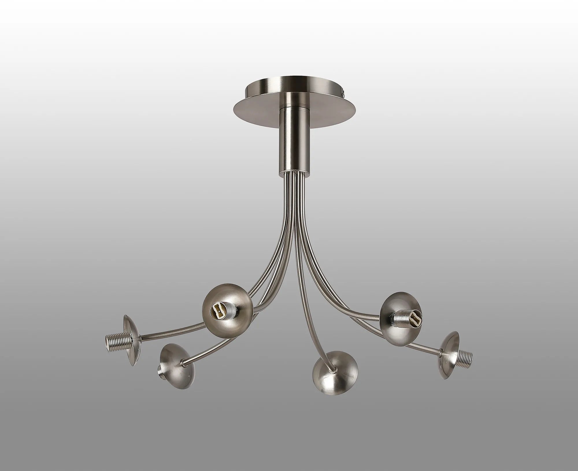 Deacon Semi-Flush Curved Arm Ceiling Light - (Frame Only) 6 Light - Satin Nickel