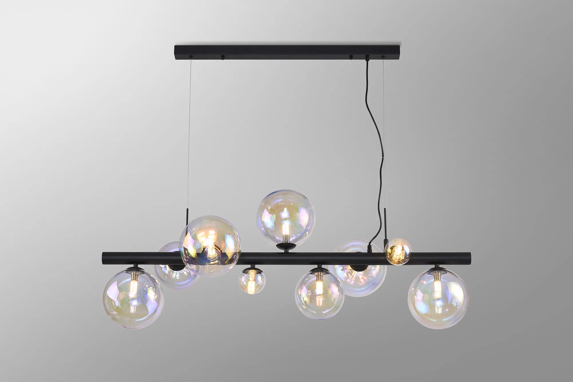 Deacon Linear Pendant 9 Light - Satin Black Iridescent Plated Glass