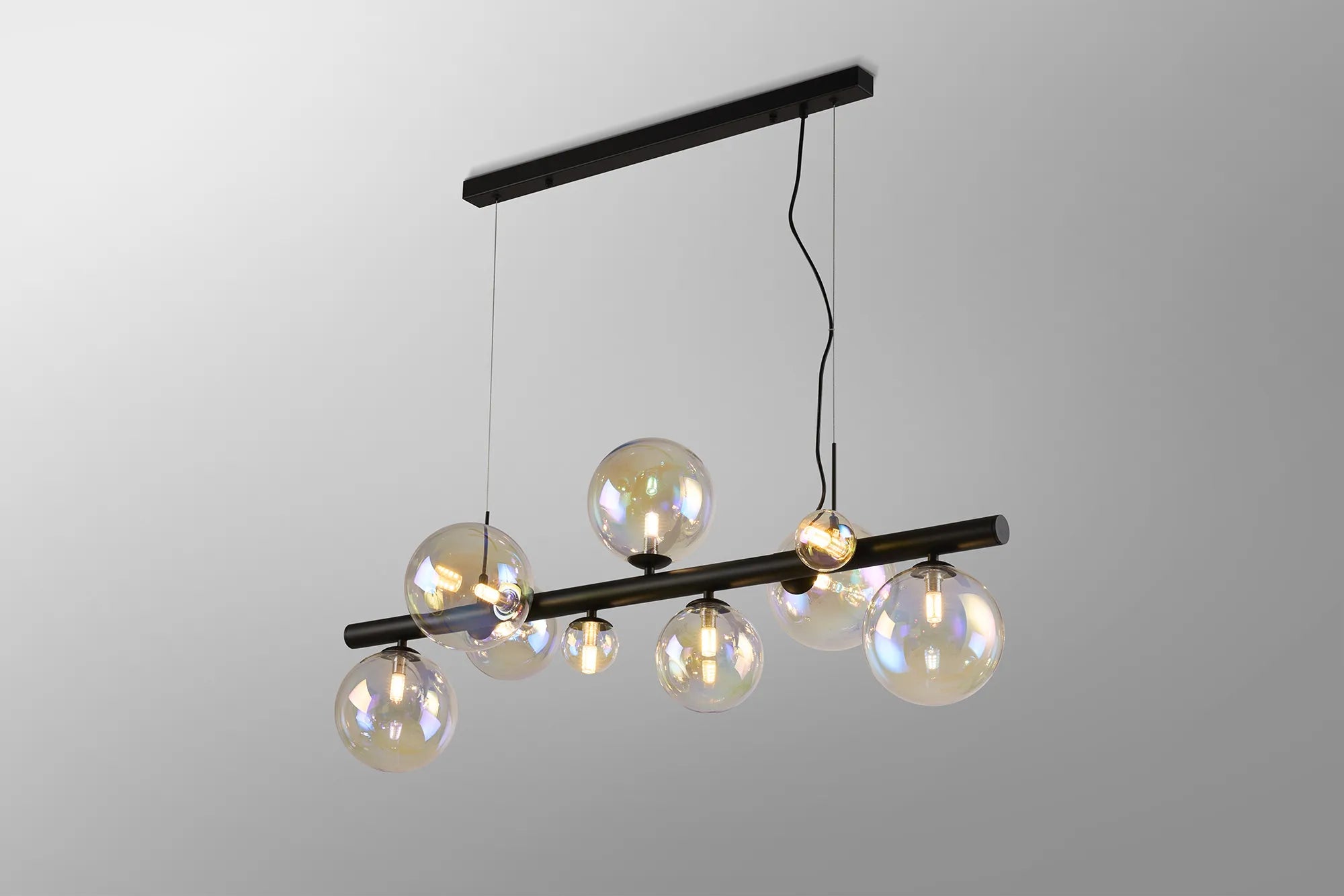 Deacon Linear Pendant 9 Light - Satin Black Iridescent Plated Glass