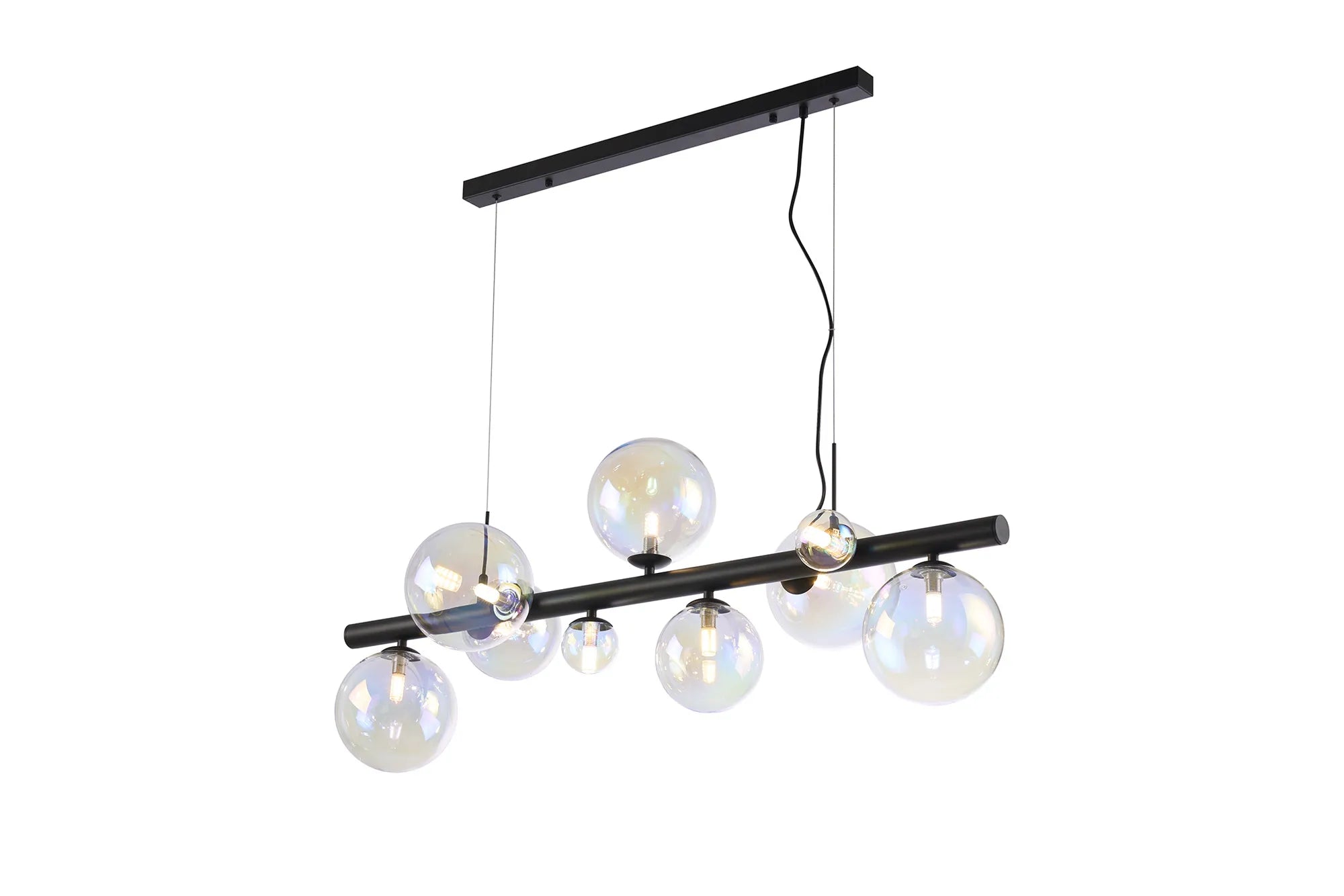 Deacon Linear Pendant 9 Light - Satin Black Iridescent Plated Glass